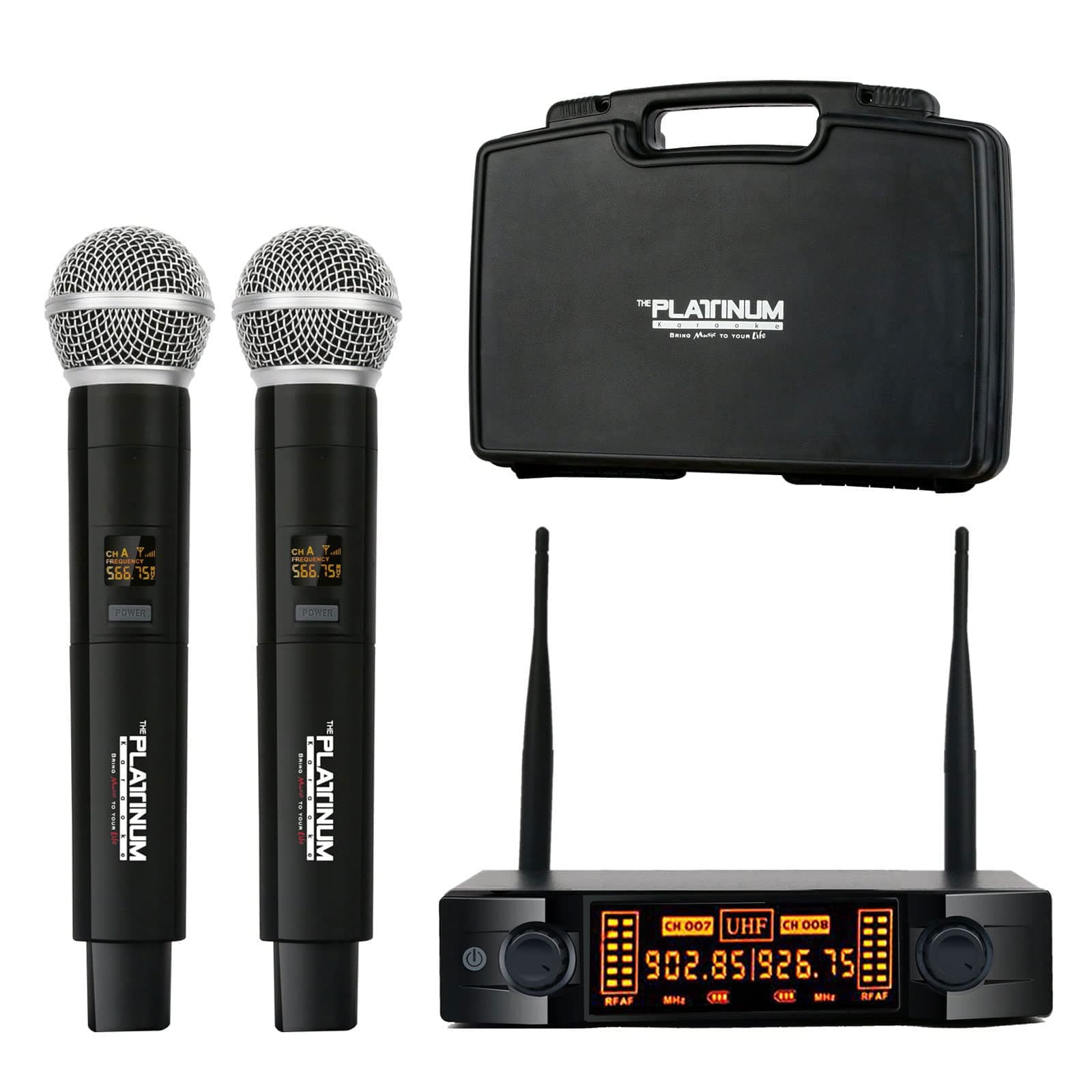 The Platinum Wireless Microphone System, Metal Professional Dual Channel Handheld Dynamic Mic System with Professional Karaoke Receiver, for Party,...