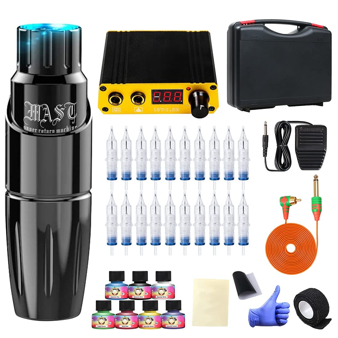 Dragonhawk Complete Rotary Tattoo Pen Machine Kit, Mast Tour Tattoo Permanent Makeup Pen Machine 20Pcs Cartridges Needles Power Supply Color Inks w...