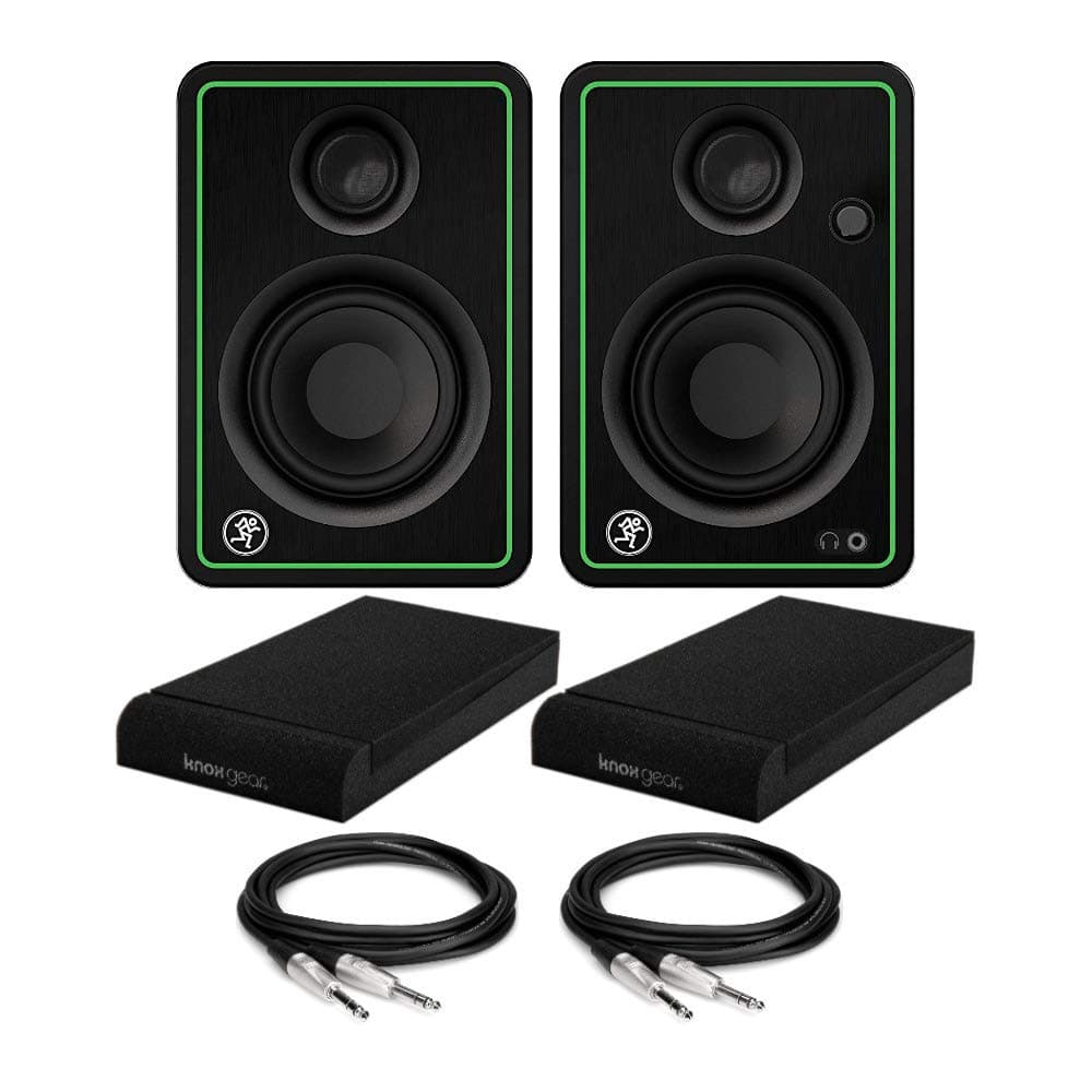 Mackie CR3-XBT 3-Inch Multimedia Monitors with Bluetooth (Pair) Bundle with Knox Gear Studio Monitor Isolation Pads (Suitable for 3 or 4-Inch Monit...