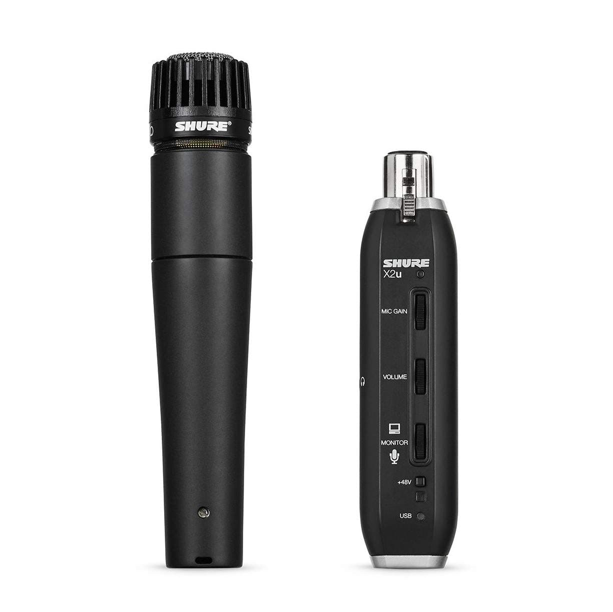 Shure SM57 Cardioid Dynamic Instrument Microphone with X2u XLR-to-USB Signal Adapter for Zero-Latency Monitoring (Real-Time Playback), 3m USB Cable...