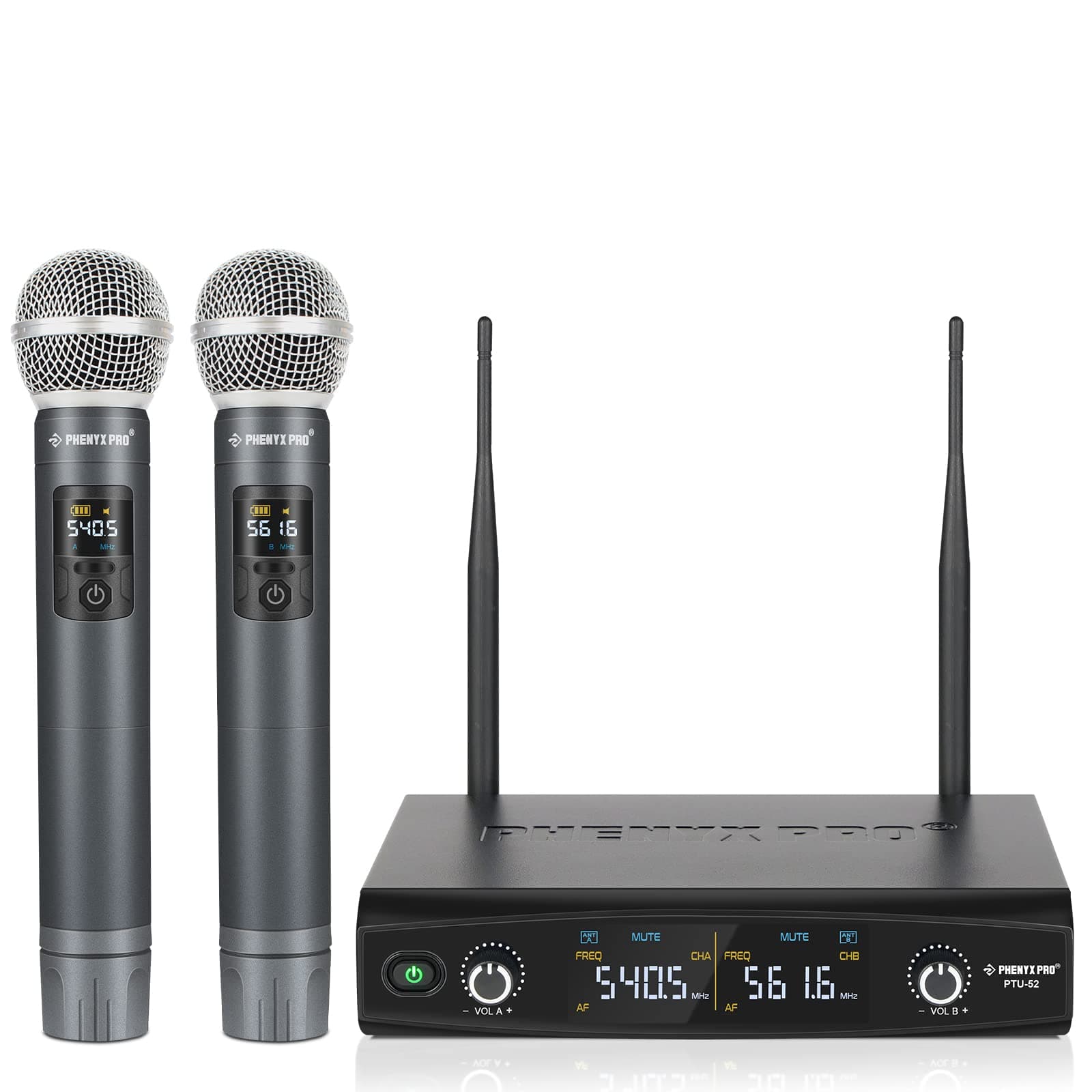 Wireless Microphone System, Phenyx Pro Metal Wireless Mic Set with Case,Handheld Cordless Dynamic Microphones for Singing, Karaoke, Church, DJ, 2x3...