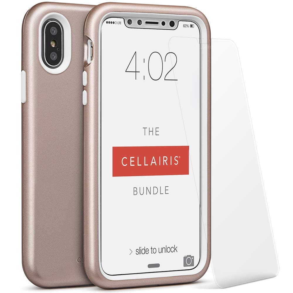 The Cellairis Bundle, iPhone X and XS-Compatible Cell Phone Case and Tempered-Glass Screen Protector, Rose Gold