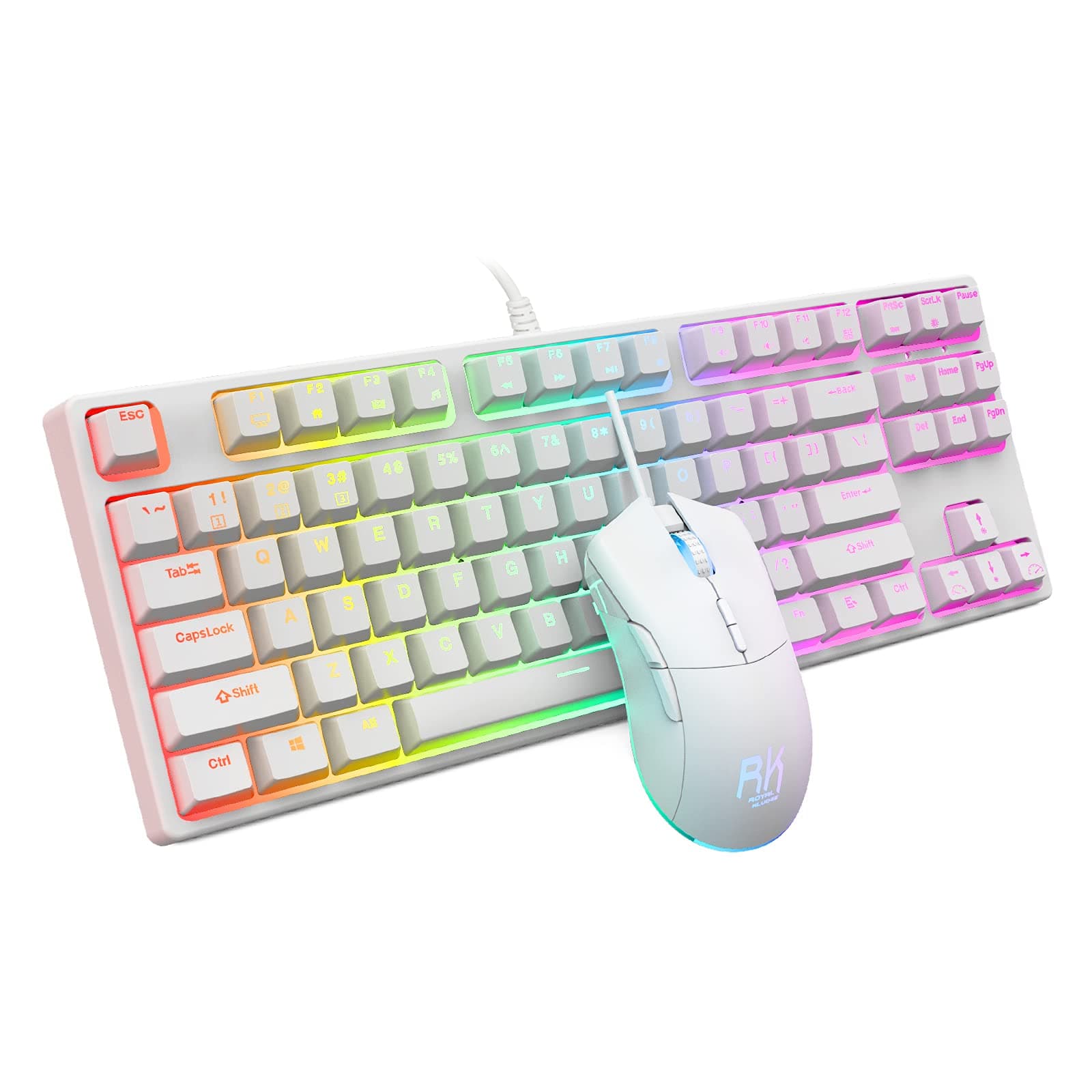 RK ROYAL KLUDGE RGB 60% Mechanical Keyboard and Mouse Combo, RK987 Wired Compact 87 Keys Gaming Keyboard Brown Switch, RK168 RGB Backlit 7200 DPI (...