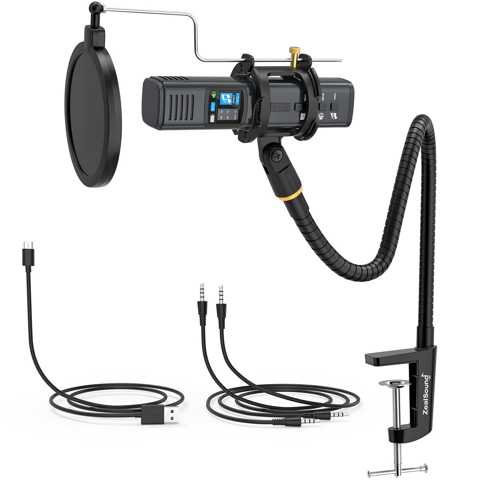 ZealSound Studio Microphone, Condenser Recording Microphone for Phone & Computer Mac Tablet, Metal DJ Mixer Mic with Gooseneck Arm Clamp Mount for ...