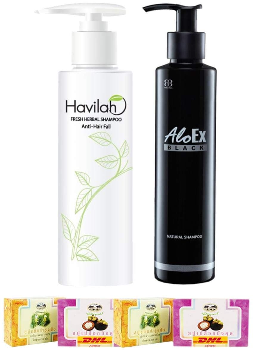 Set A21 Havilah Herbal Shampoo 300ml Prevent Hair AloEx Black Shampoo 200ml. Nourish Hair DHL EXPRESS By Thaigiftshop [Get Free Tomato Facial Mask]