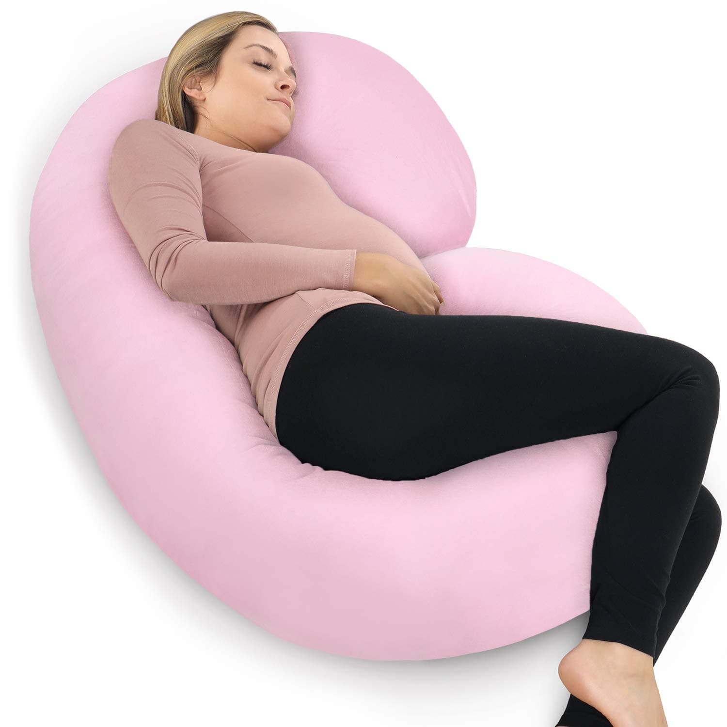 The CeeCee Pillow by PharMeDoc Pregnancy Pillows C-Shape Full Body Pillow and Maternity Support (Light Pink Jersey Cover)- Support for Back, Hips, ...
