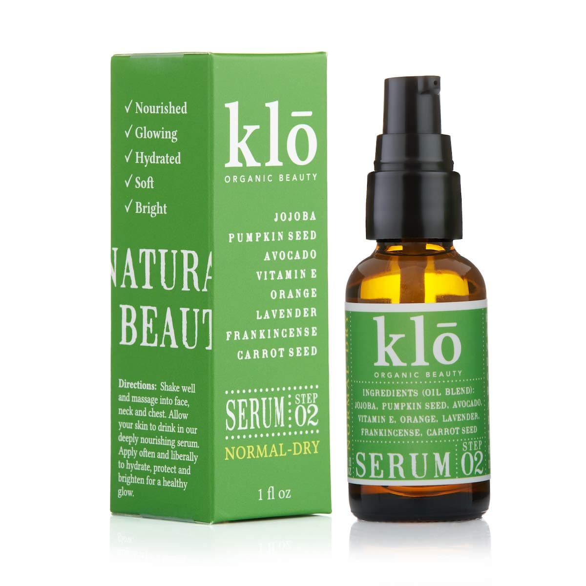 Klo Organic Beauty Serum for Normal-Dry Skin, Anti-Aging Serum, All-Natural Hydrating Face Serum, Bright Glowing Skin, Vitamin E, Jojoba, Orange, L...