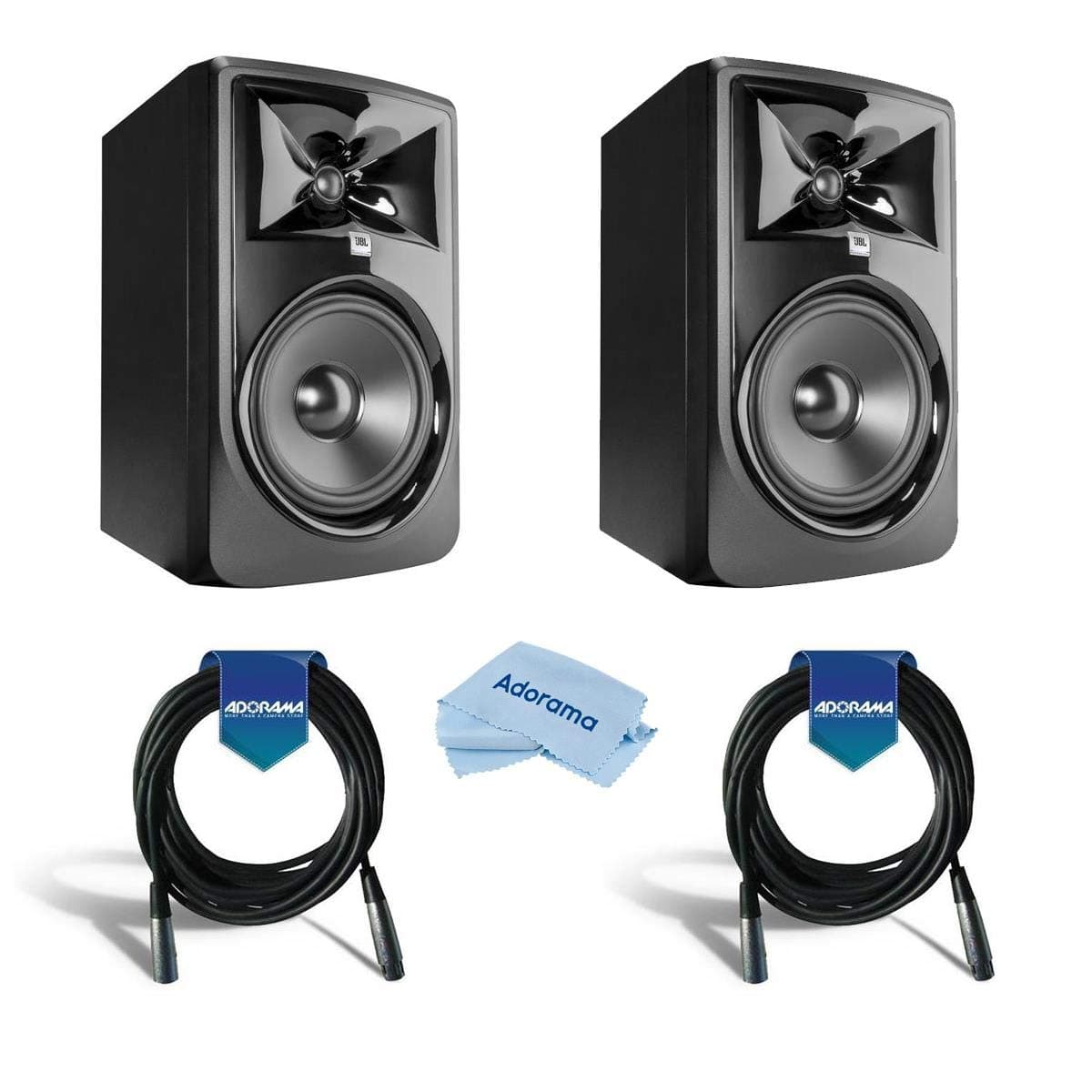 JBL 308P MkII Powered 8" Studio Monitor, Pair - Bundle With XLR Cables
