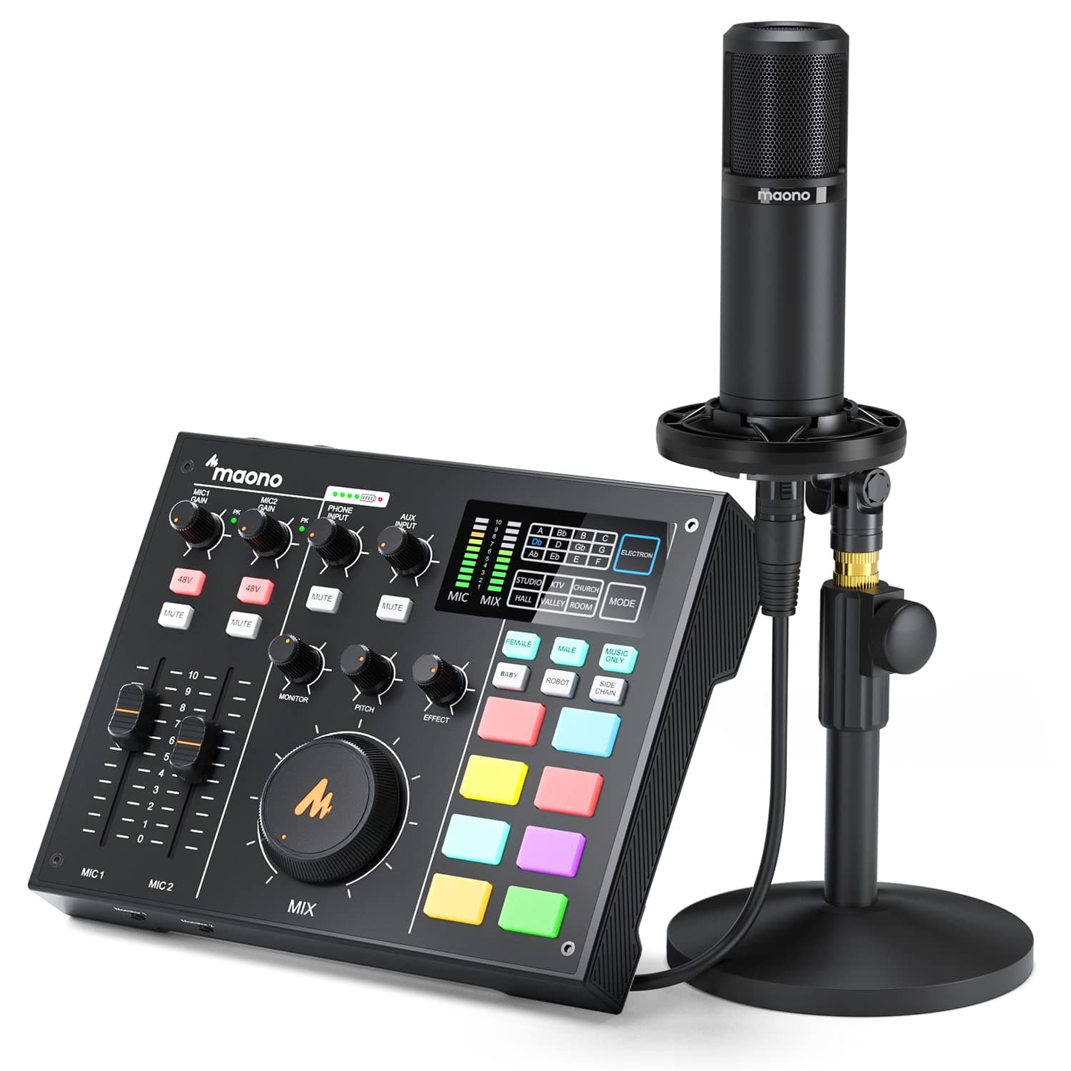 Audio Interface with DJ Mixer and Sound Card, Maonocaster Portable ALL-IN-ONE Podcast Production Studio with XLR Condenser Microphone for Guitar, L...