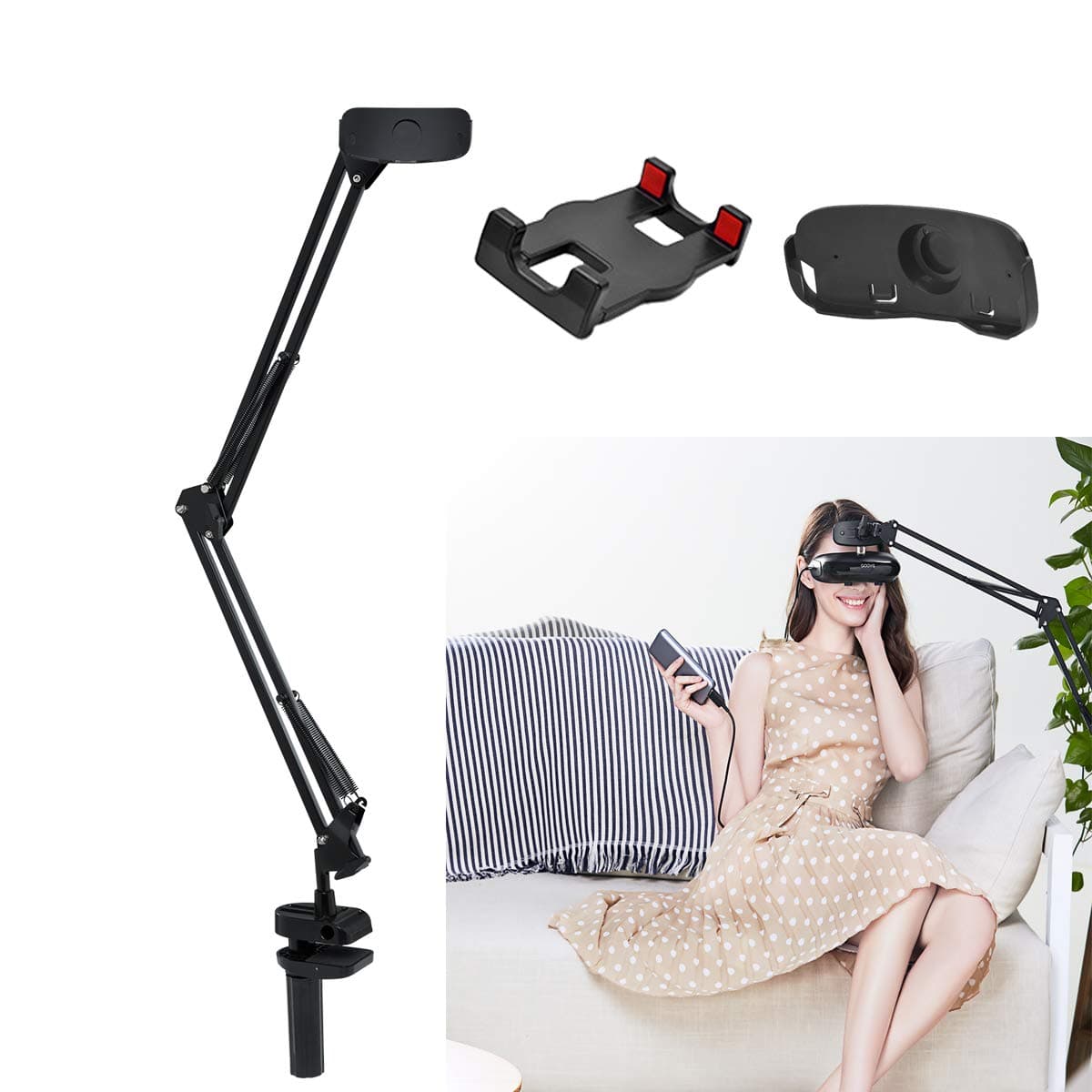 Universal Phone Stand Holder,Lazy Pad Bracket, Goovis G2 Cinema Headset Holder,Cell Phone Mount Flexible Clip Fit for Desk/Bed/Sofa/Meeting Room (S...