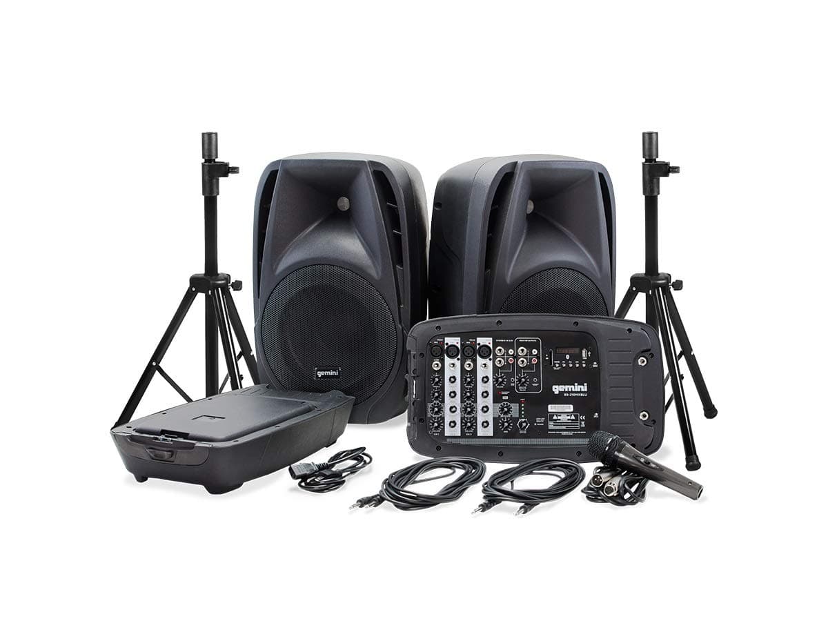 Gemini Sound ES-210MXBLU-ST Professional Audio Bluetooth PA System with Two 10" Woofer Speakers and Microphone Included, Detachable 8 Channel M...