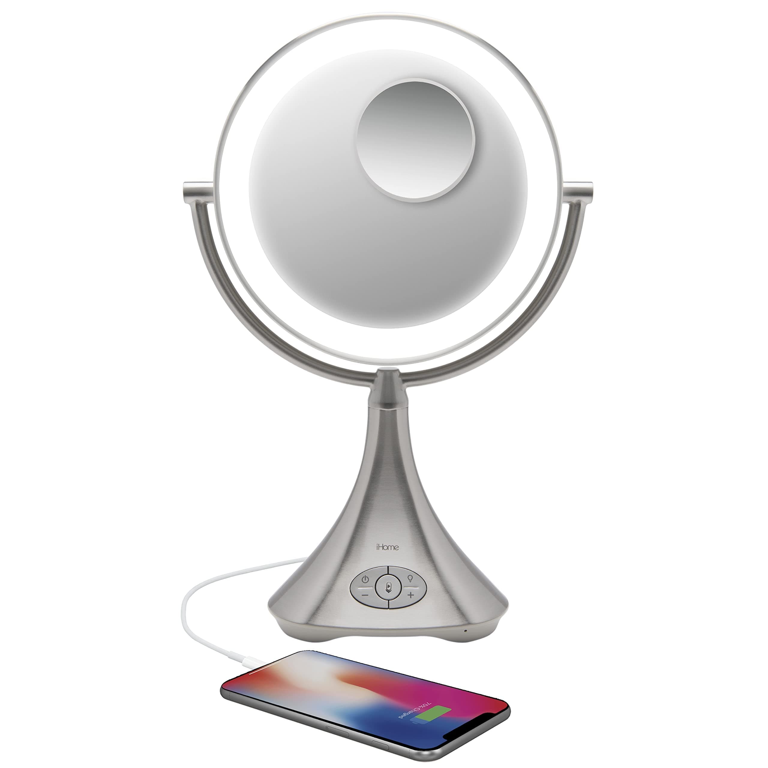 iHome All-in-One, 7X Magnify with Spot Mirror, 9" LED Bluetooth Audio, Phone Charging Makeup Mirror, Bright LED Light Up Mirror, Natural Light,...