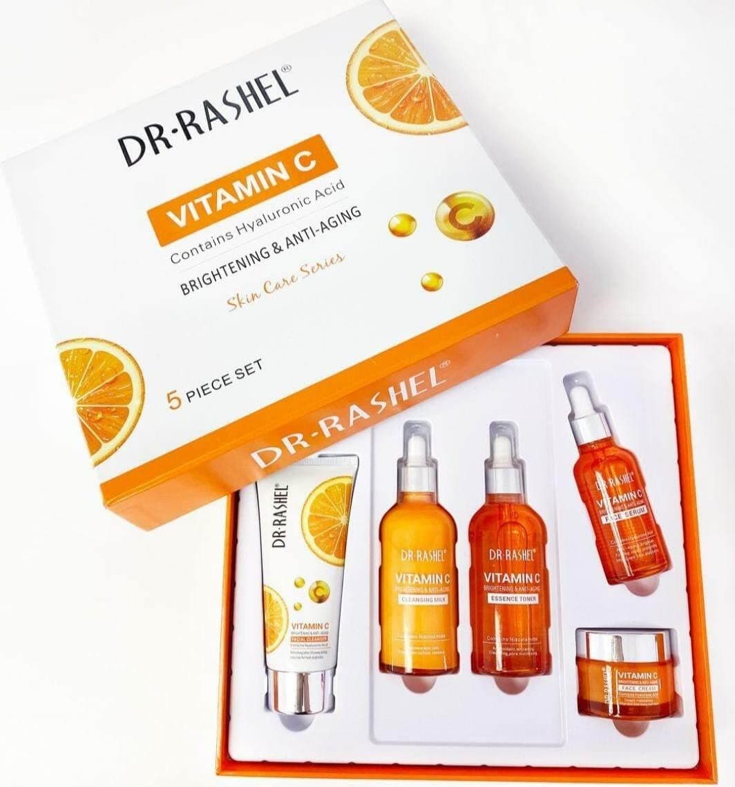 Dr Rashel Vitamin C Skin Care Series , Contains Hyaluronic Acid, Anti Aging and Collagen Essence ( Pack Of 5 Piece Set )