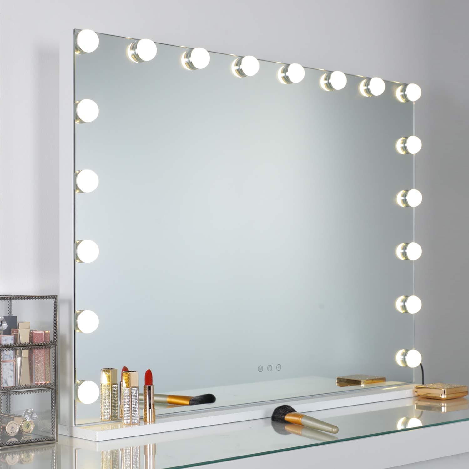 WAYKING Vanity Mirror with Lights Large Hollywood Makeup Mirror with 18 LED Bulbs, Tabletop or Wall Mounted Comestic Mirror with Touch Sensor and U...