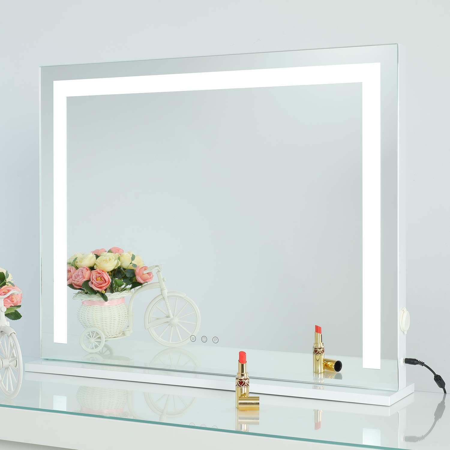 SHOWTIMEZ Vanity Mirror with Lights, Tabletop Wall-Mounted Makeup Mirror with Dimmable 3 Modes LED Backlit Light Strip,Touch Screen Control Cosmeti...