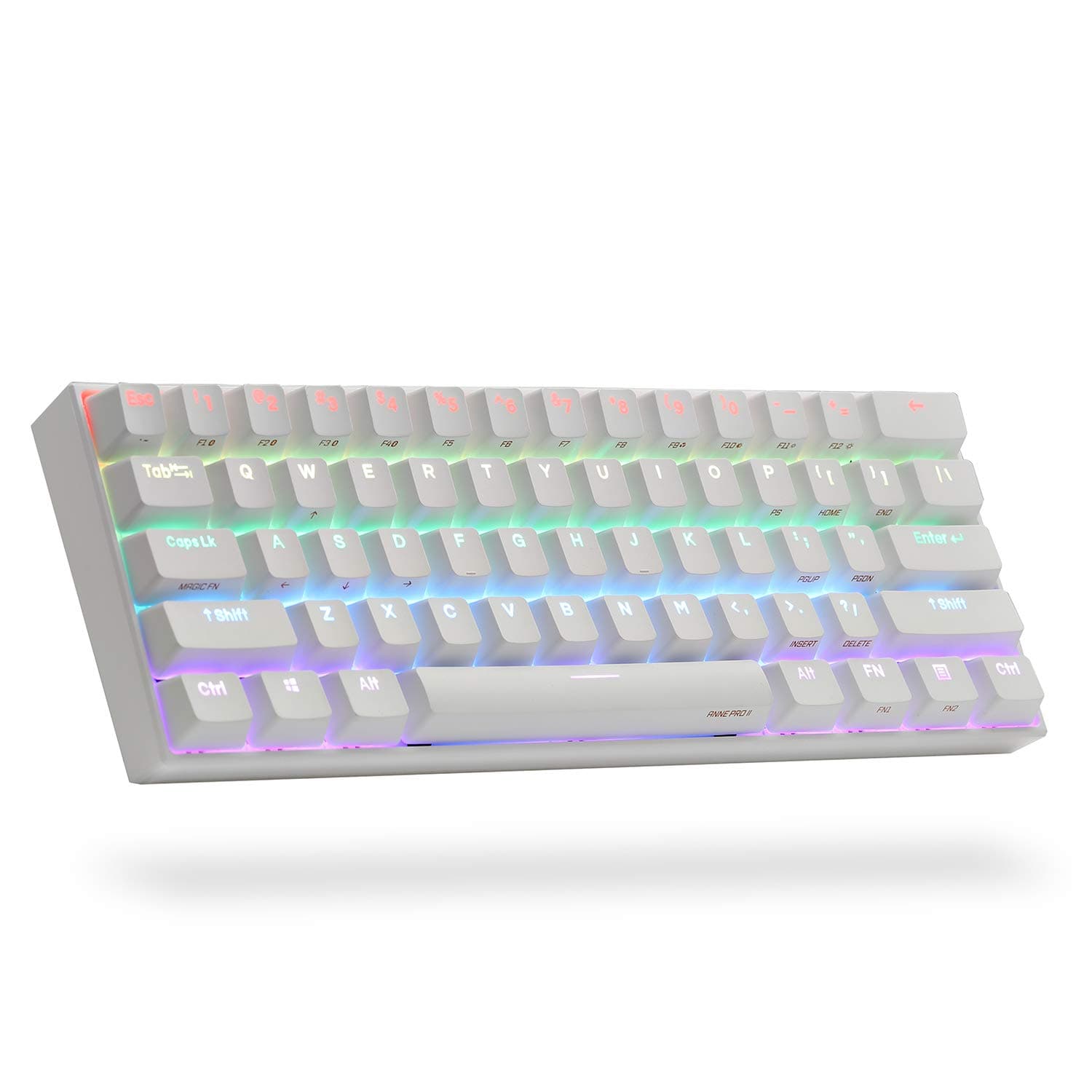ANNE PRO 2, 60% Wired/Wireless Mechanical Keyboard (Gateron Brown Switch/White Case) - Full Keys Programmable - True RGB Backlit - Tap Arrow Keys -...