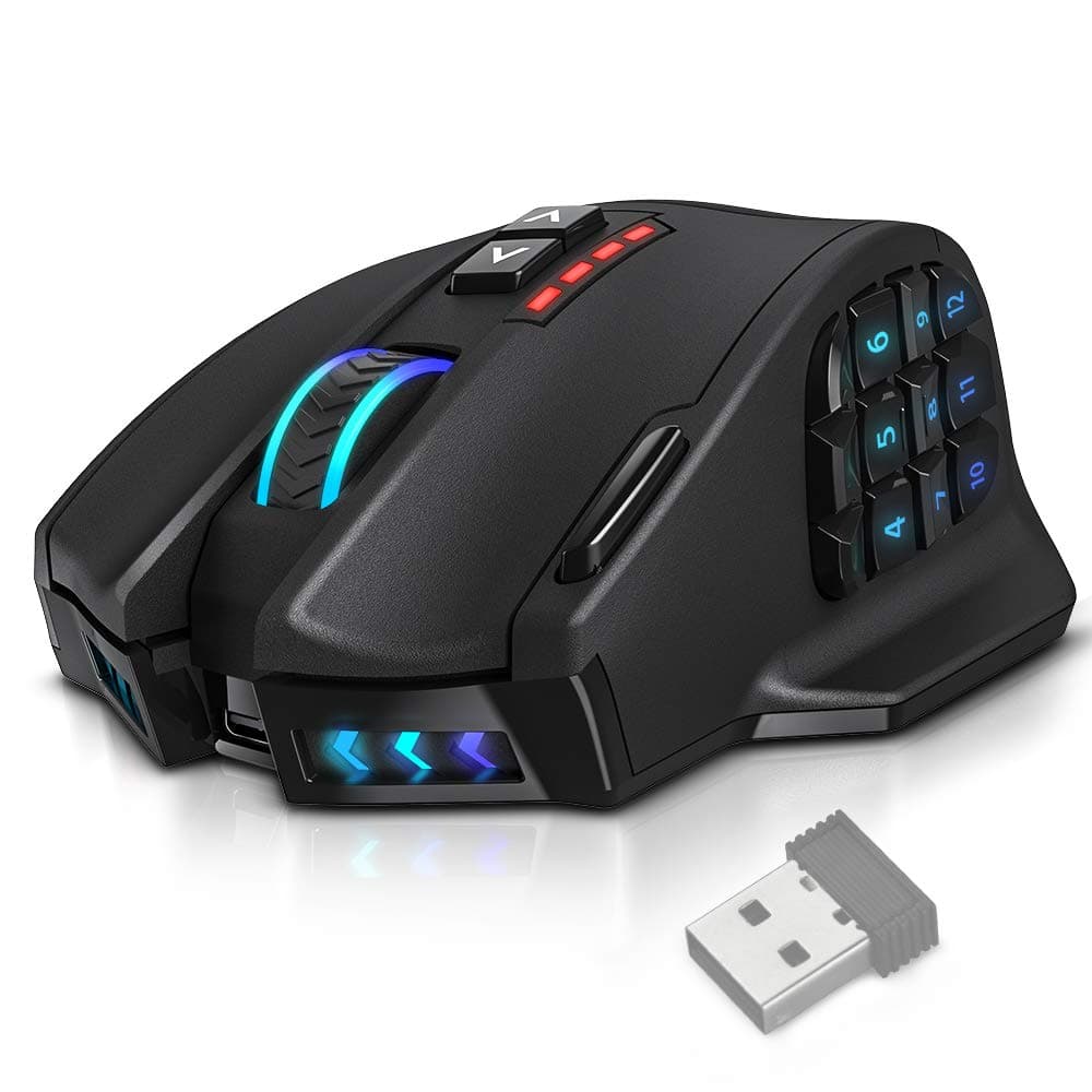 UtechSmart Venus Pro RGB Wireless MMO Gaming Mouse, 16,000 DPI Optical Sensor, 2.4 GHz Transmission Technology, Ergonomic Design, 16M Chroma RGB Li...