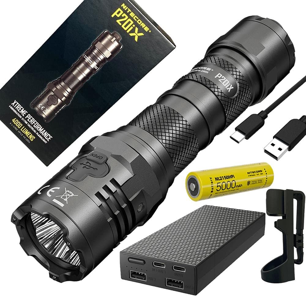Nitecore P20iX USB-C Rechargeable LED Flashlight - 4000 lumen - w/ NB20000 20,000mAh Powerbank, Holster and Battery Included