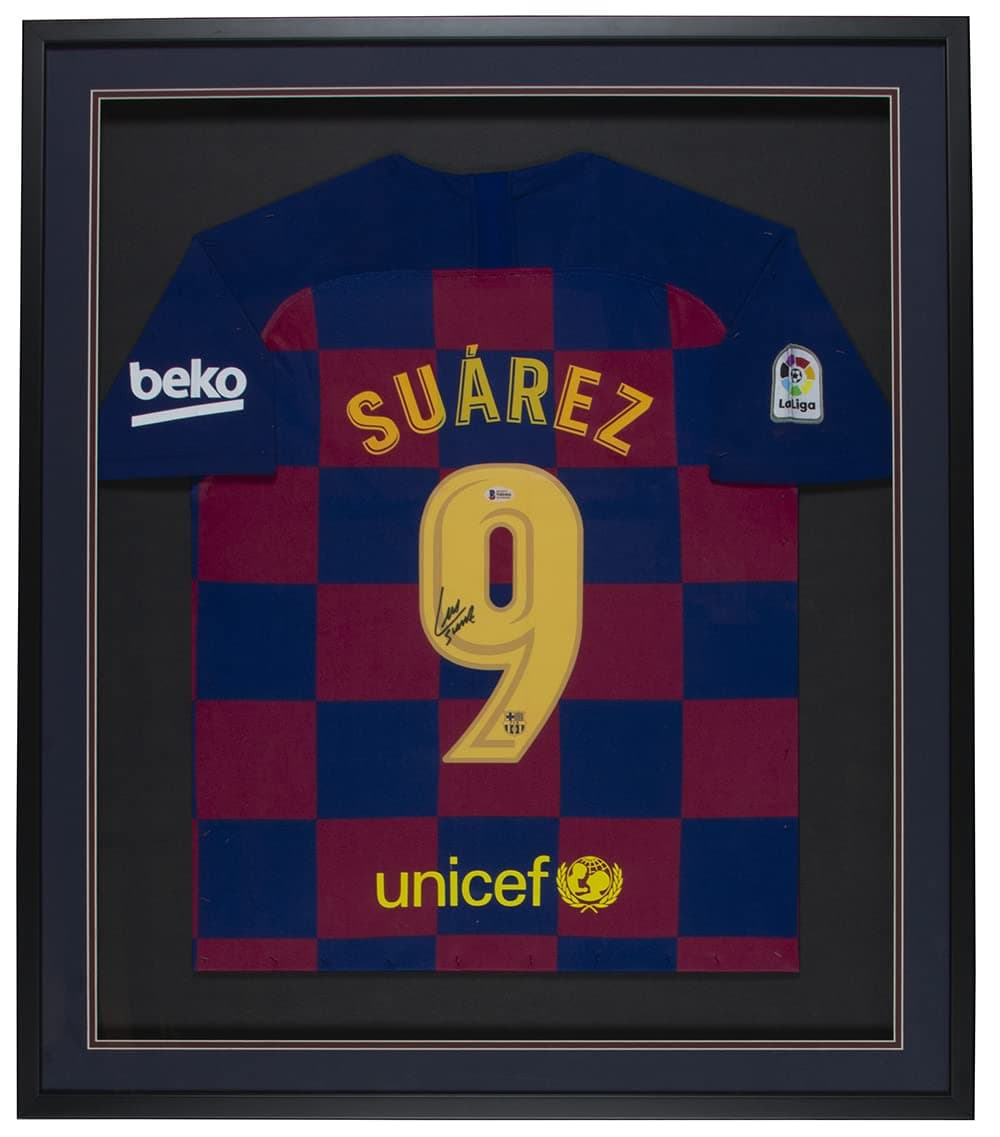 Luis Suarez Signed Framed FC Barcelona Soccer Jersey BAS ITP