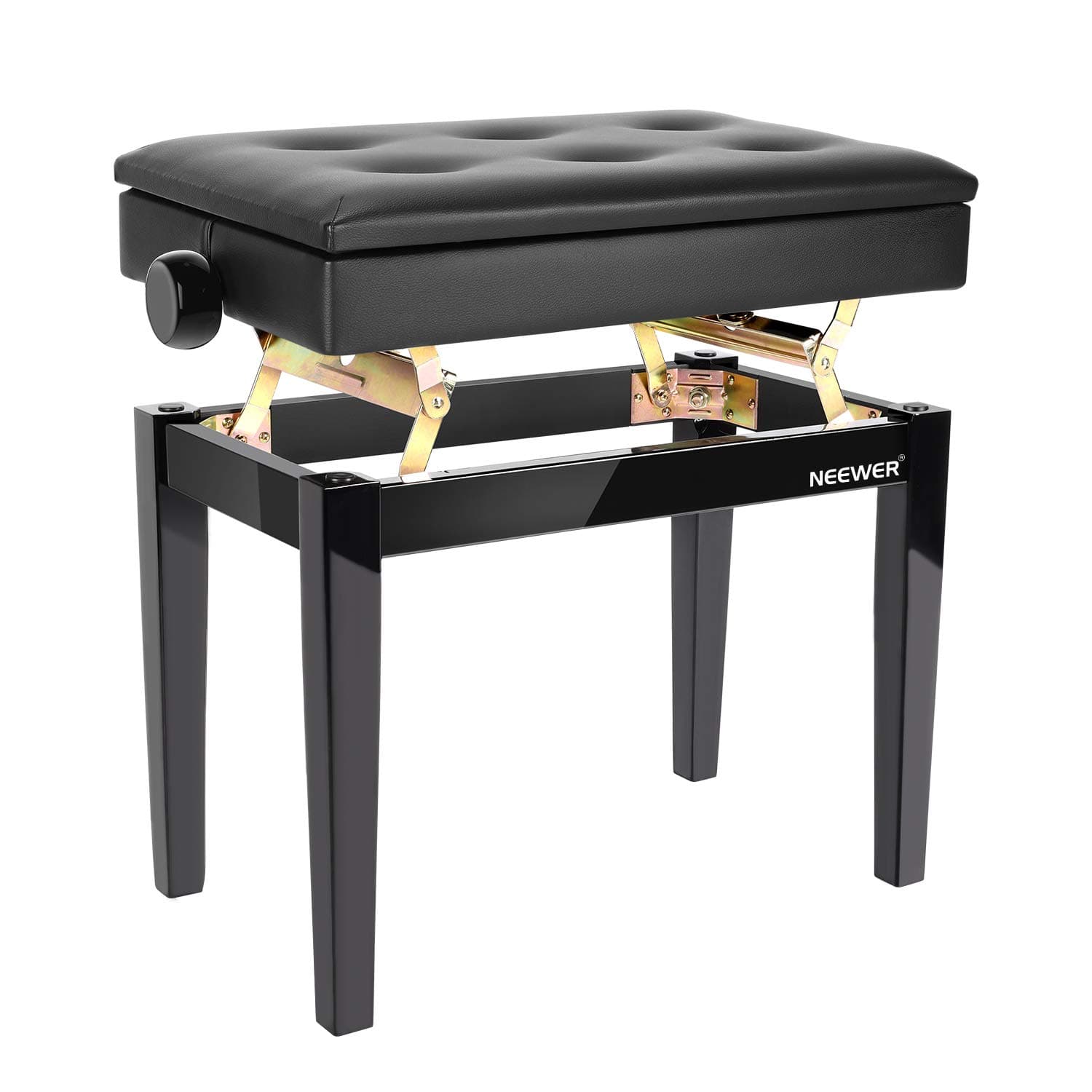 Neewer Adjustable Wooden Piano Bench Stool with Sheet Music Storage Black Solo Seat PU Leather Cushion, Solid Hard Wood Construction DX16