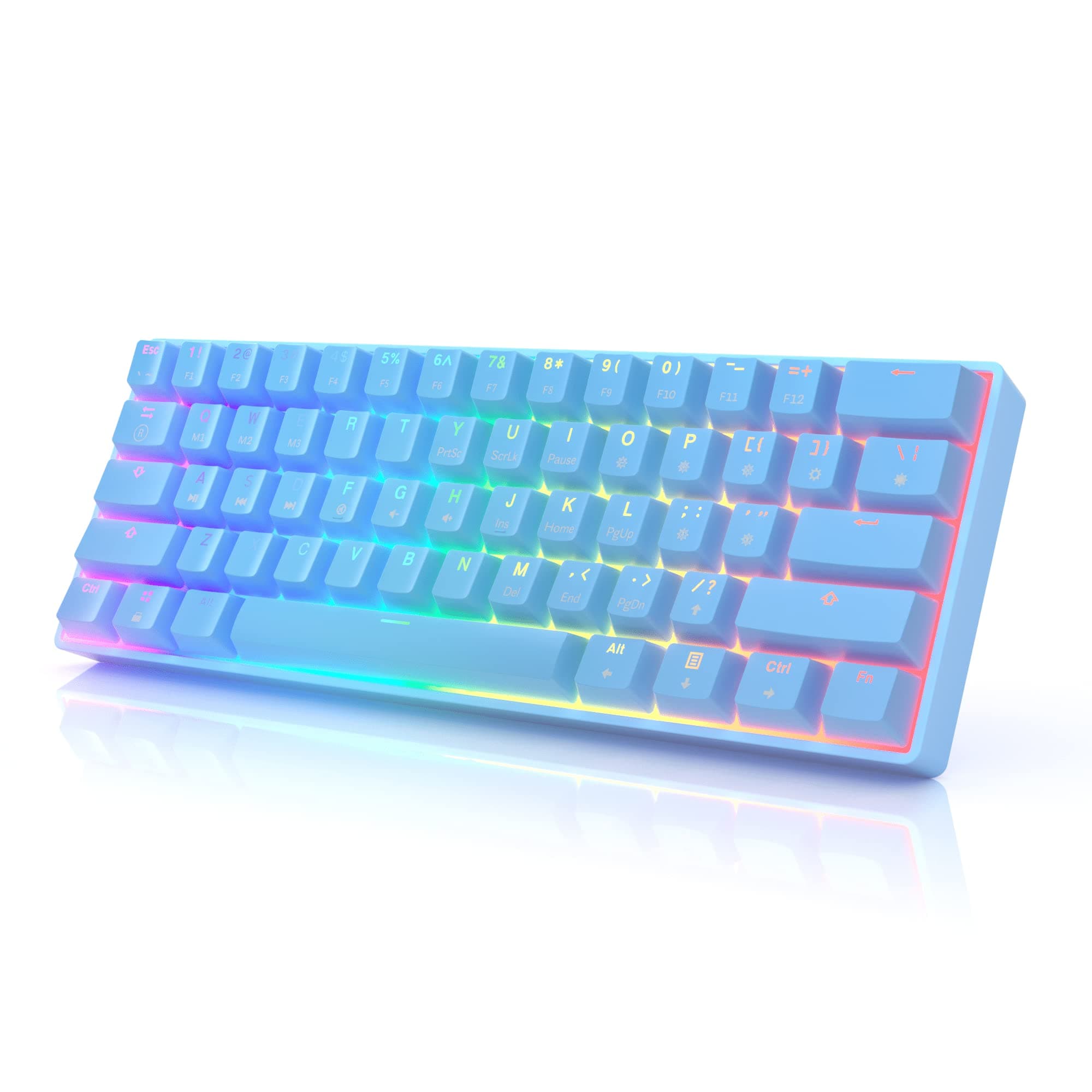 HK GAMING GK61 Mechanical Gaming Keyboard - 61 Keys Multi Color RGB Illuminated LED Backlit Wired Programmable for PC/Mac Gamer (Gateron Optical Re...