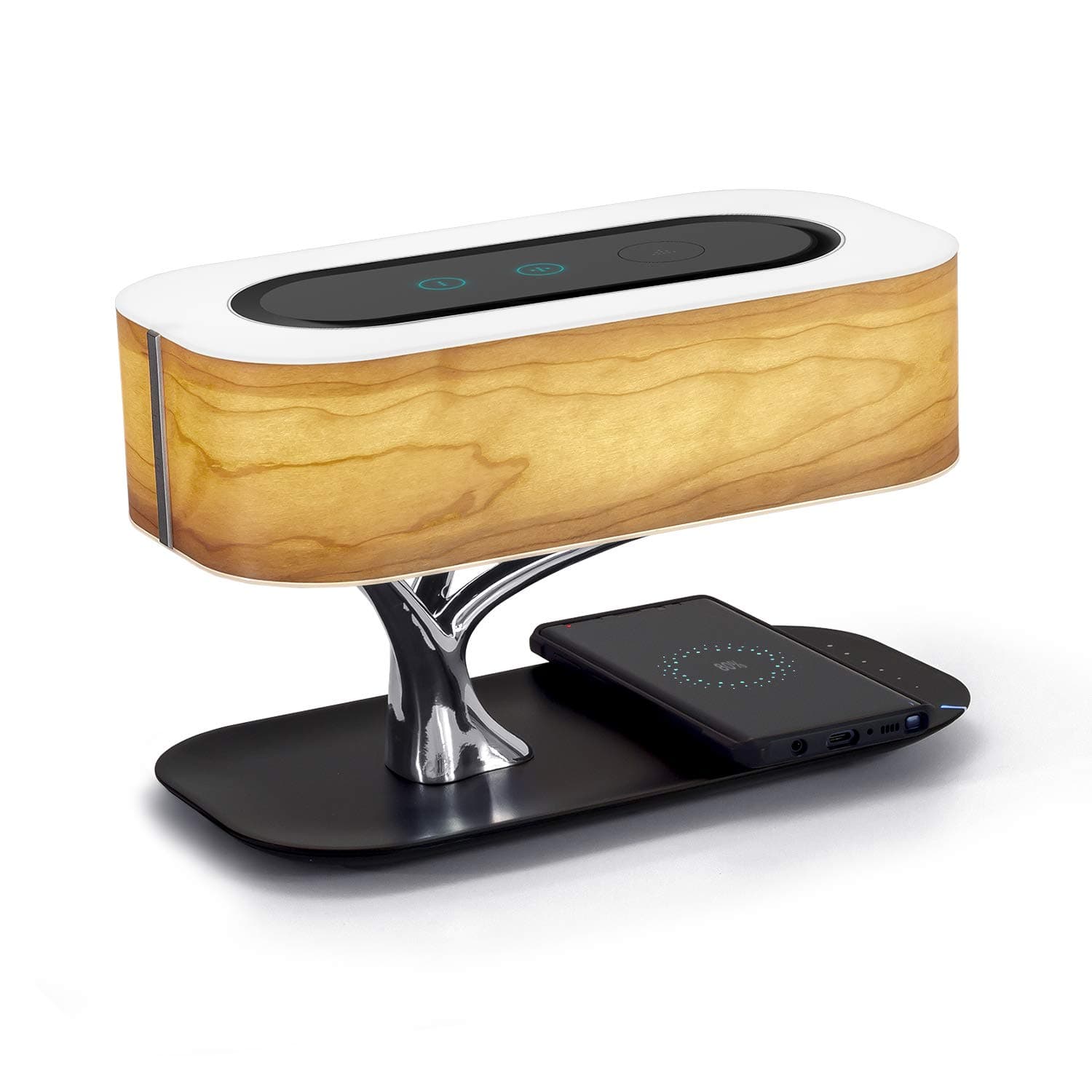 AMPULLA Masdio by Ampulla Bedside Lamp with Bluetooth Speaker and Wireless Charger, Table Lamp Desk Lamp with Sleep Mode Stepless Dimming
