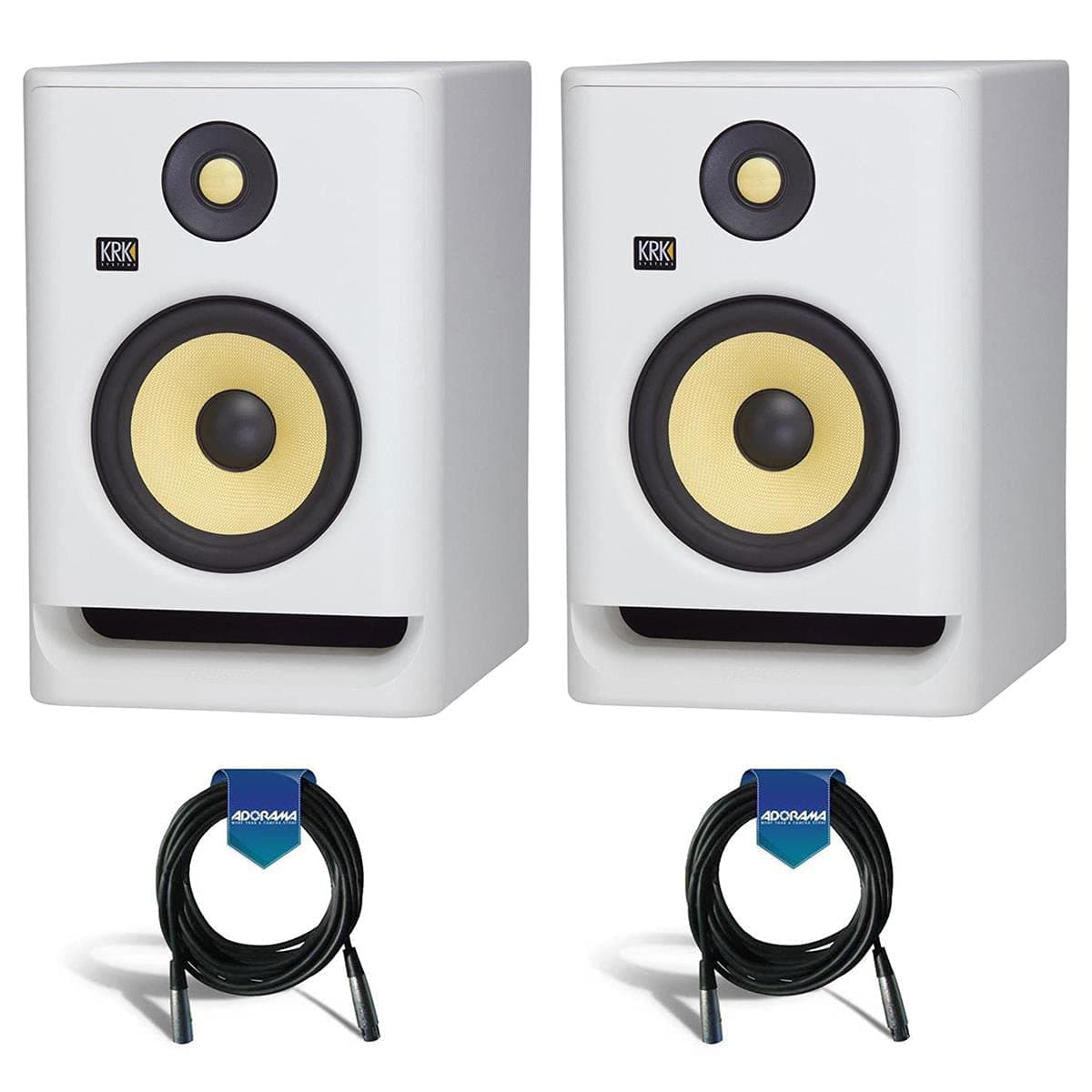 KRK 2 Pack ROKIT 7 G4 7" Powered White Noise Near-Field Studio Monitor, 42Hz-40kHz Frequency Response - With 2 Pack 20' 6mm Rubber XLR Micr...