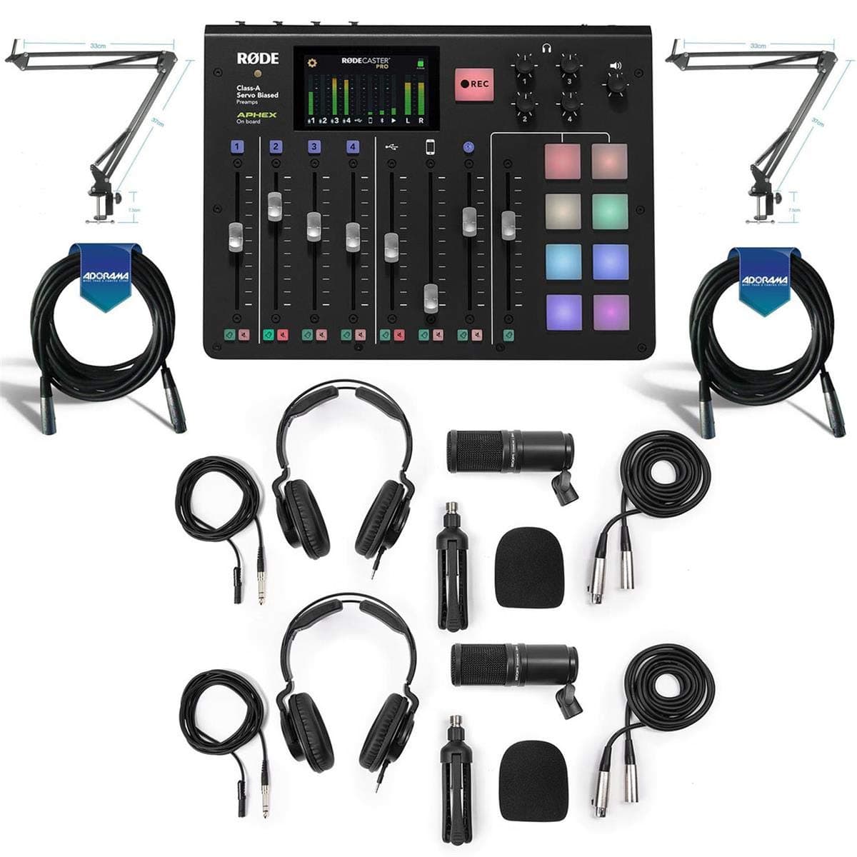 Rode RODECaster Pro Integrated Podcast Production Console - Bundle With Zoom ZDM-1 Podcast Microphone Pack, Technical Pro ARM1 Mic Suspension Crane...