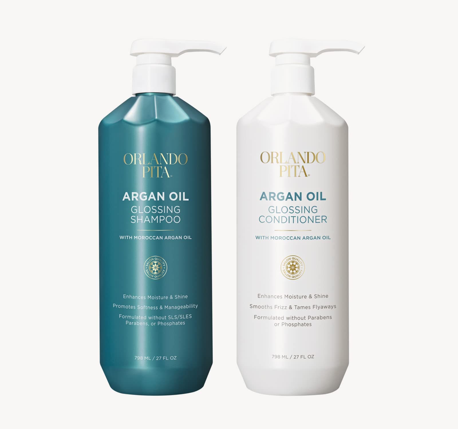 ORLANDO PITA Salon Size Argan Oil Glossing Shampoo and Conditioner Set, Moisturizing & Shine-Enhancing for Smoother & Healthier Looking Hair, 27 Oz...