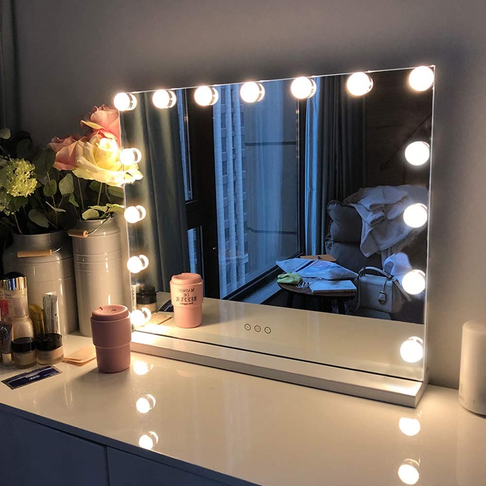 FENCHILIN Vanity Mirror with Lights, Hollywood Lighted Makeup Mirror with 15 Dimmable LED Bulbs for Dressing Room & Bedroom, Tabletop or Wall-Mount...