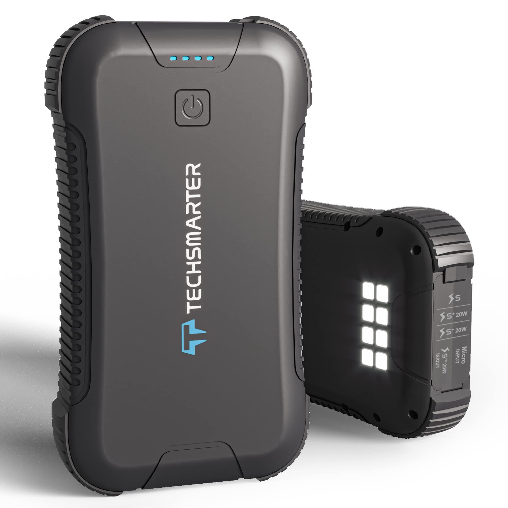 Techsmarter 30000mah Rugged & Water-resistant 20W USB-C PD Port Power Bank. Portable Charger Heavy Duty, Camping, Hiking, Outdoor with Flashlight. ...