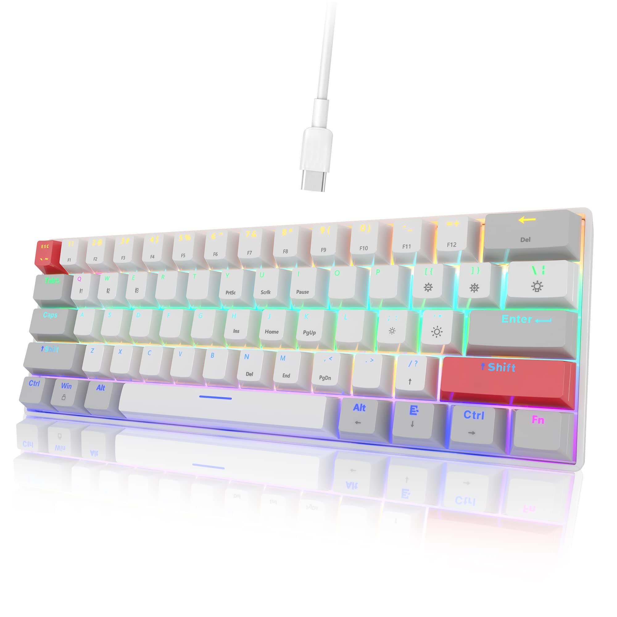 NEWMEN GM610 Mechanical Gaming Keyboard,60% Mini Keyboard with Extra Keycap Set,61 Keys RGB Backlit Hot-Swappable Wireless Bluetooth/USB Wired PC G...