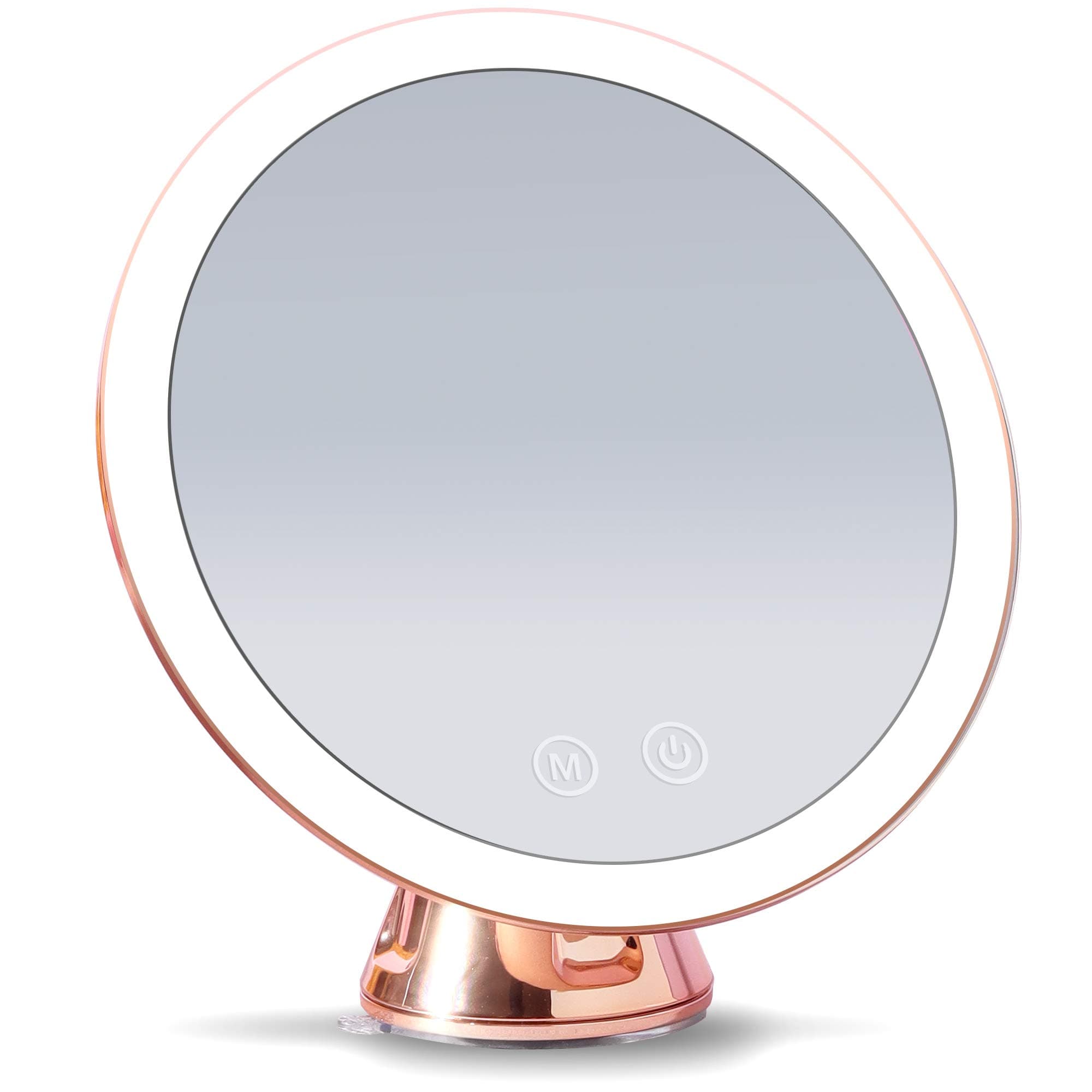 Fancii LED Lighted 10X Magnifying Makeup Mirror, Rechargeable - 3 Dimmable Tri-Color Light Settings, Suction Vanity Mirror, Metallic Finish, Cordle...
