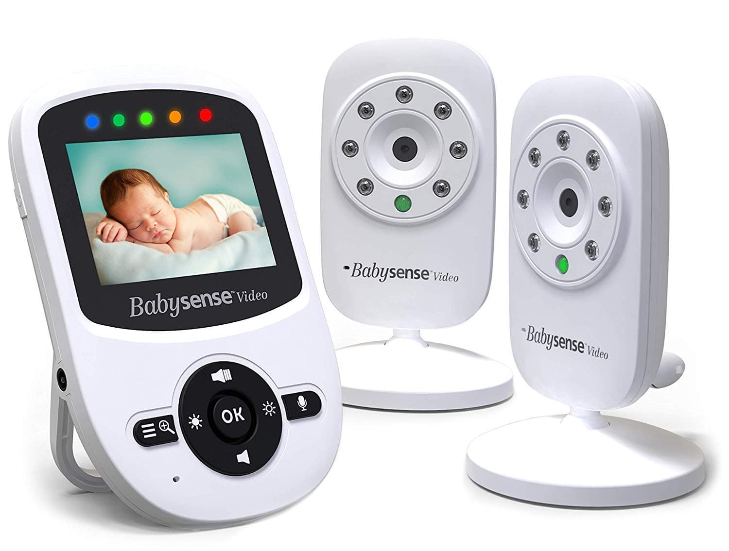 Babysense Video Baby Monitor with Two Cameras - 2.4 Inch LCD Display, Hack-Free, Infrared Night Vision, Talk-Back, Room Temperature, Lullabies, Lon...