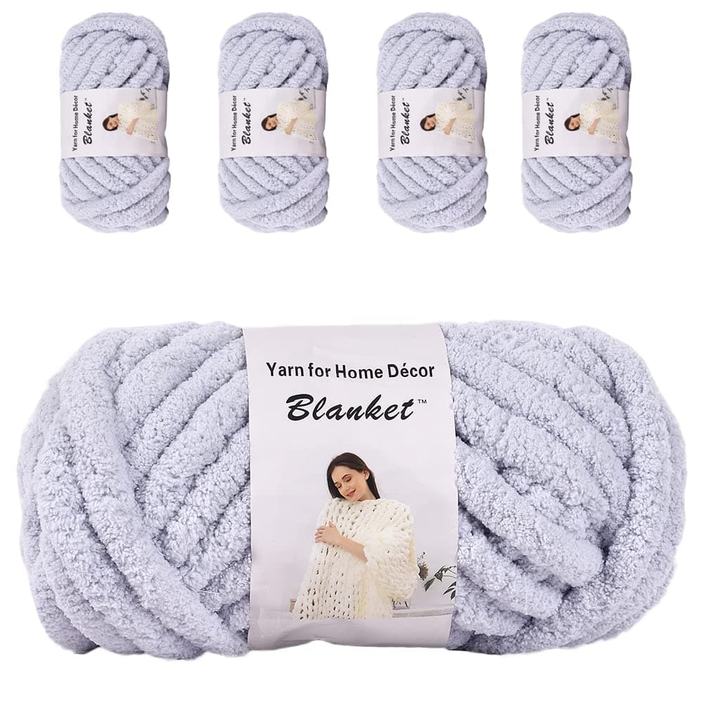 Chenille Yarn Arm Knitting Soft Handmade Chunky Blanket DIY for Kint Blanket Pet Cushion Bed Home (Light Gray, 2.2 LB/1kg)