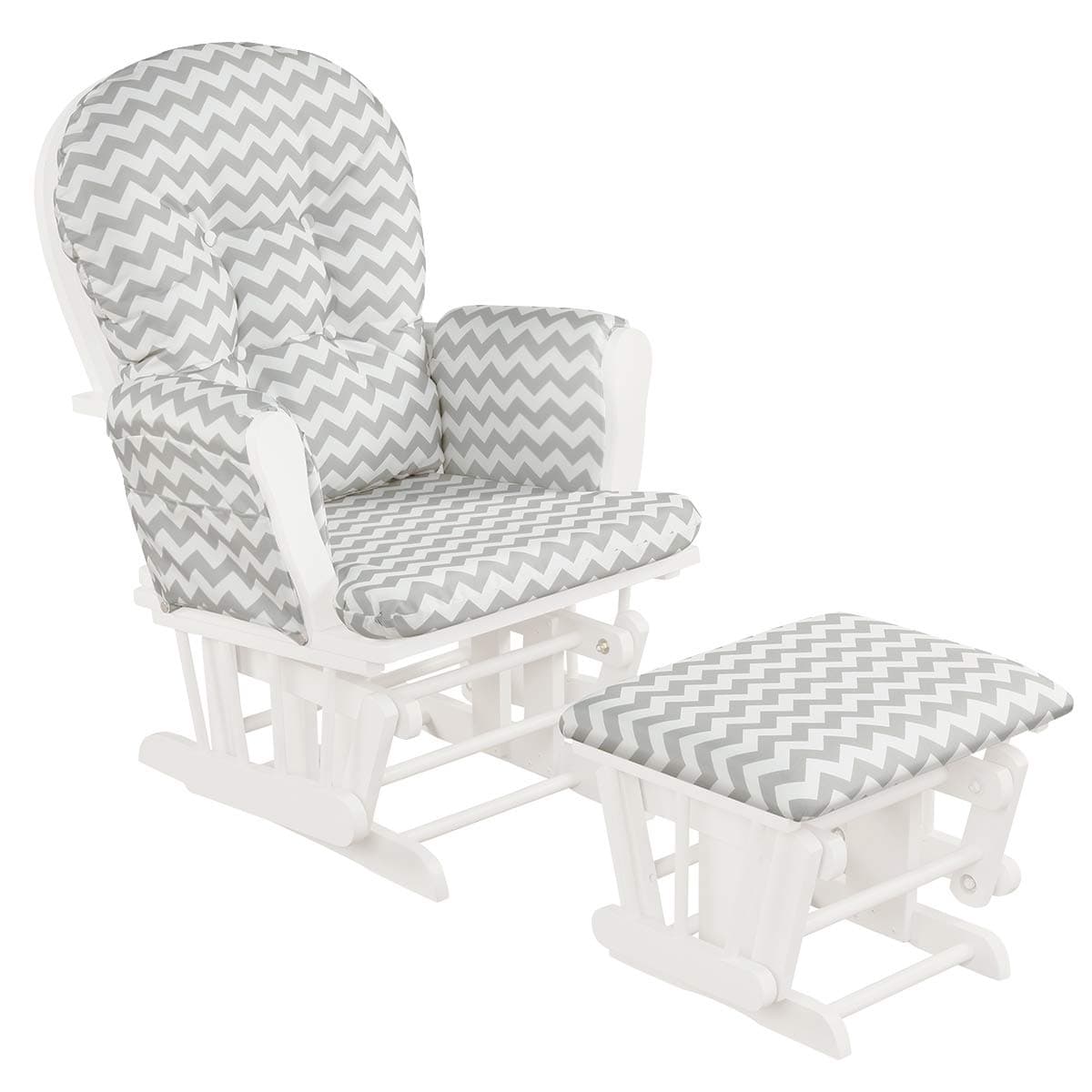 Costzon Baby Glider and Ottoman Cushion Set, Wood Baby Rocker Nursery Furniture, Upholstered Comfort Nursery Chair & Ottoman with Padded Arms (Gray...