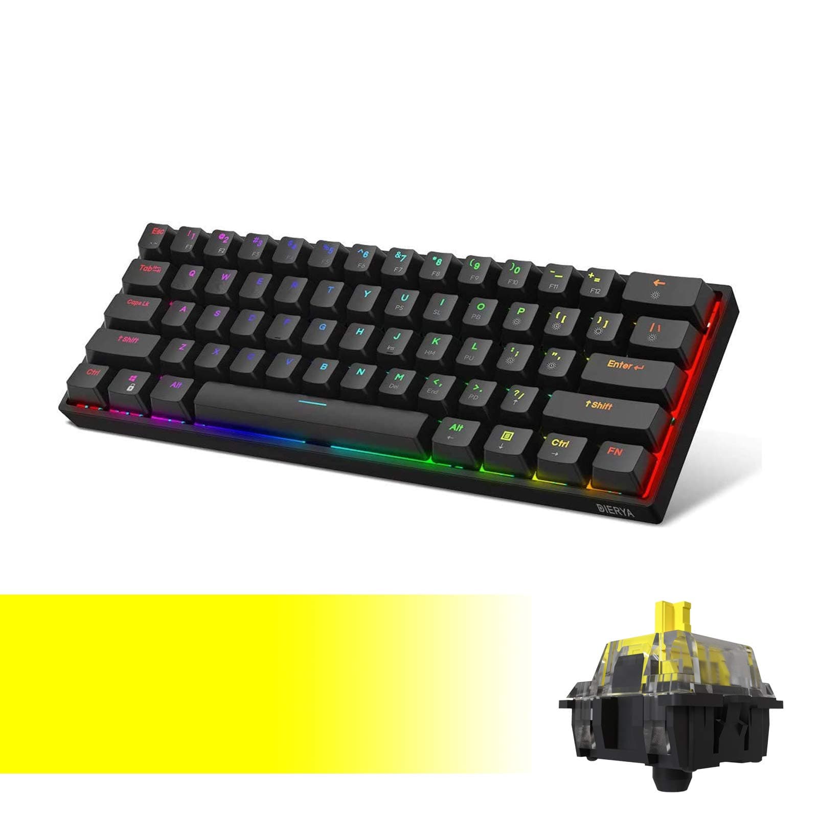 DIERYA DK61E 60% Wired Mechanical Gaming Keyboard, Rainbow RGB Backlit/N-Key Rollover/IPX4 Waterproof/USB C/61 Key Compact PC Gaming Keyboard for M...