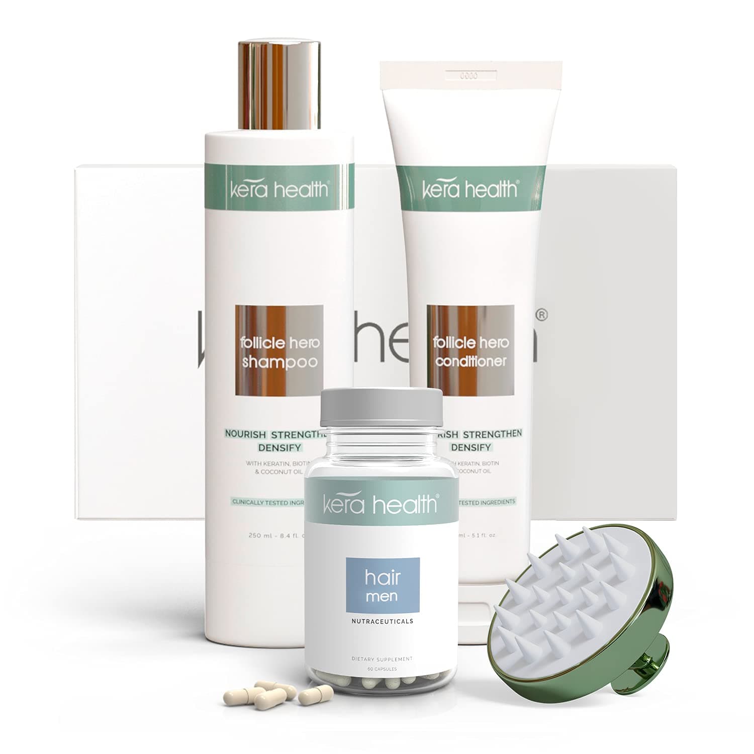 360 Hair Health Plan for Men, Natural Hair Growth Products Set, Hair Vitamins with DHT Blocker, Biotin Shampoo and Conditioner, and Hair Scalp Mass...