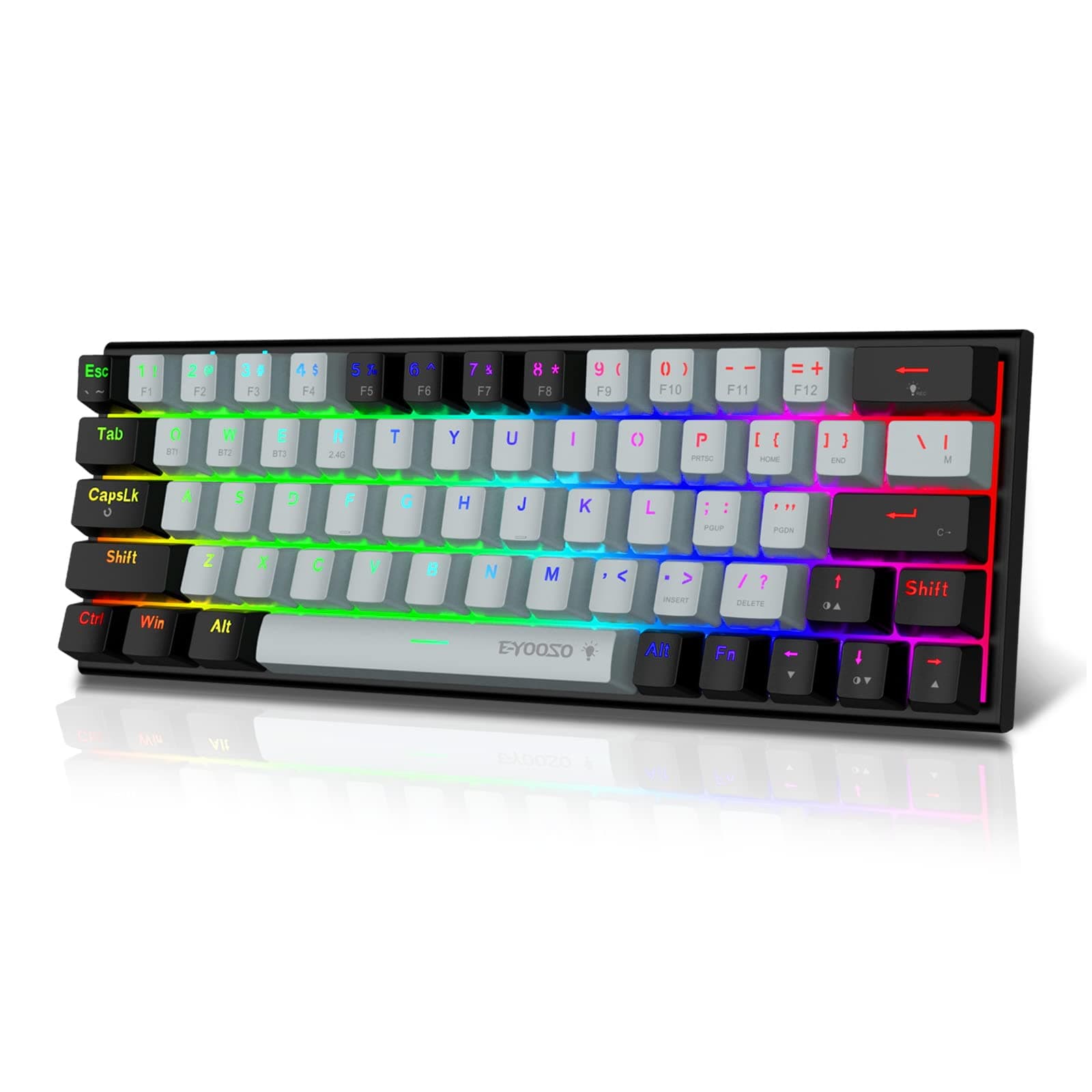 Wireless Mechanical Keyboard, E-YOOSO Bluetooth/2.4G/USB-C 60% Portable Rechargeable 63 Keys Gaming Keyboard, Compact RGB Hot Swappable Mechanical ...