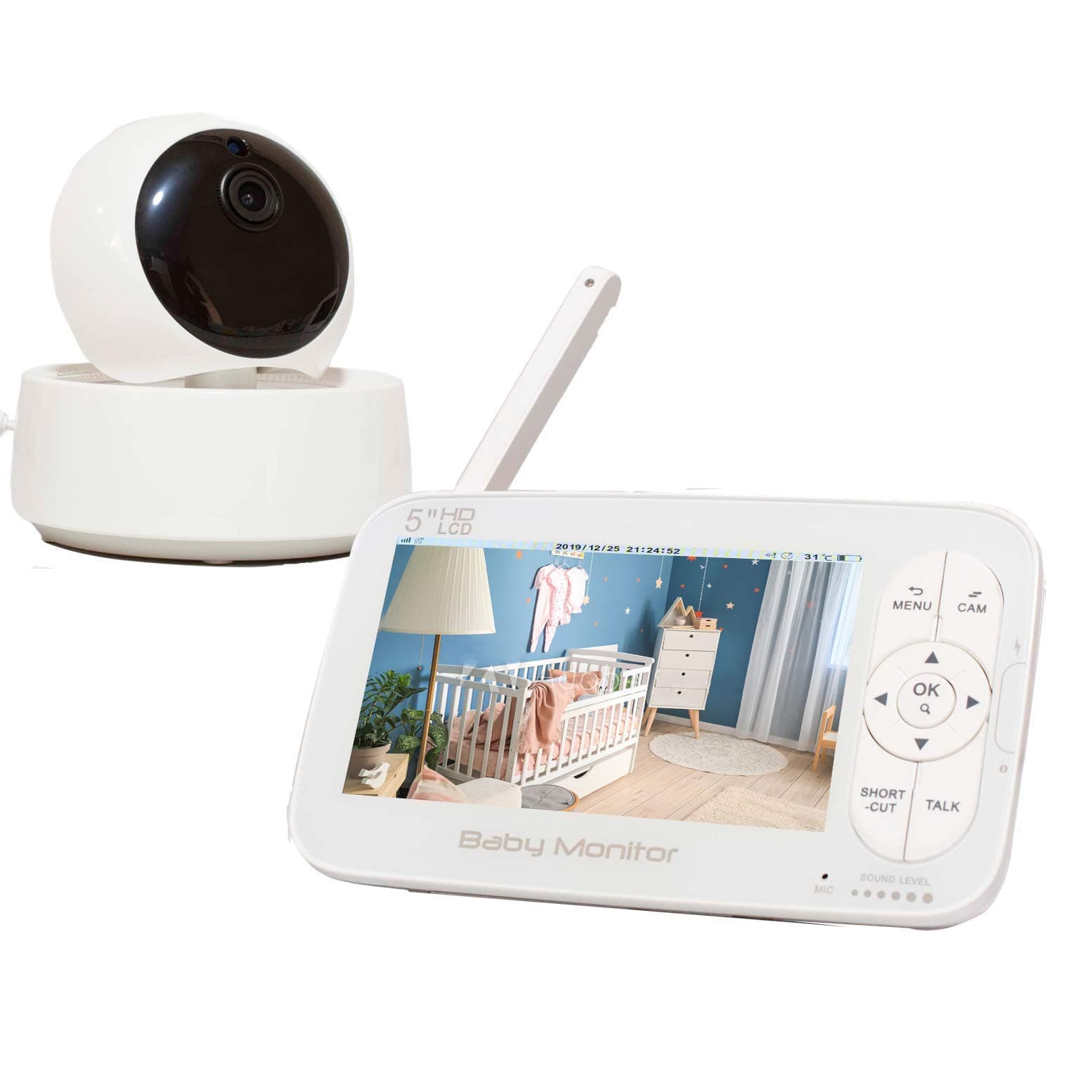 Bundlebliss Baby Monitor 5 Inch HD Display with 720P Pan Tilt Zoom, PTZ Camera