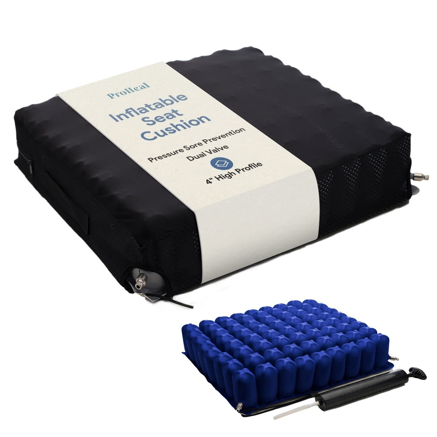 ProHeal Inflatable Wheelchair Air Cushion 16 x 16 - for Pressure Sore Treatment and Prevention - 4” Deep Immersion Pressure Redistribution - Dual V...