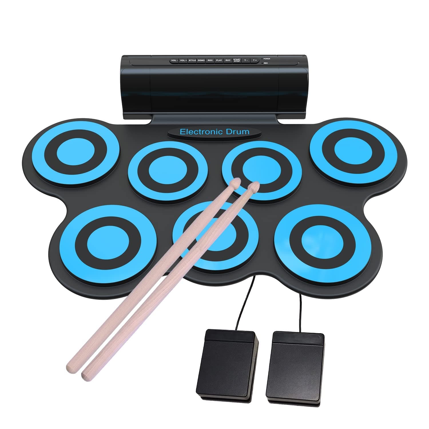 7 Pads Electronic Drum Set - Roll Up Drums Practice Pad Midi Drum Kit Rechargeable - Digital Practice Pads with Headphone Jack, Speaker, Pedals, De...