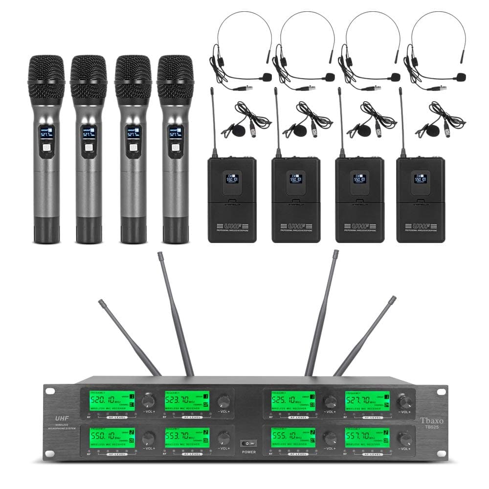 Wireless Microphone System Frequency A 8 Channel Microphone UHF 4 Handheld Mic 4 Headset 4 Lavalier Bodypack 4 Lapel Mic Karaoke System Church Spea...