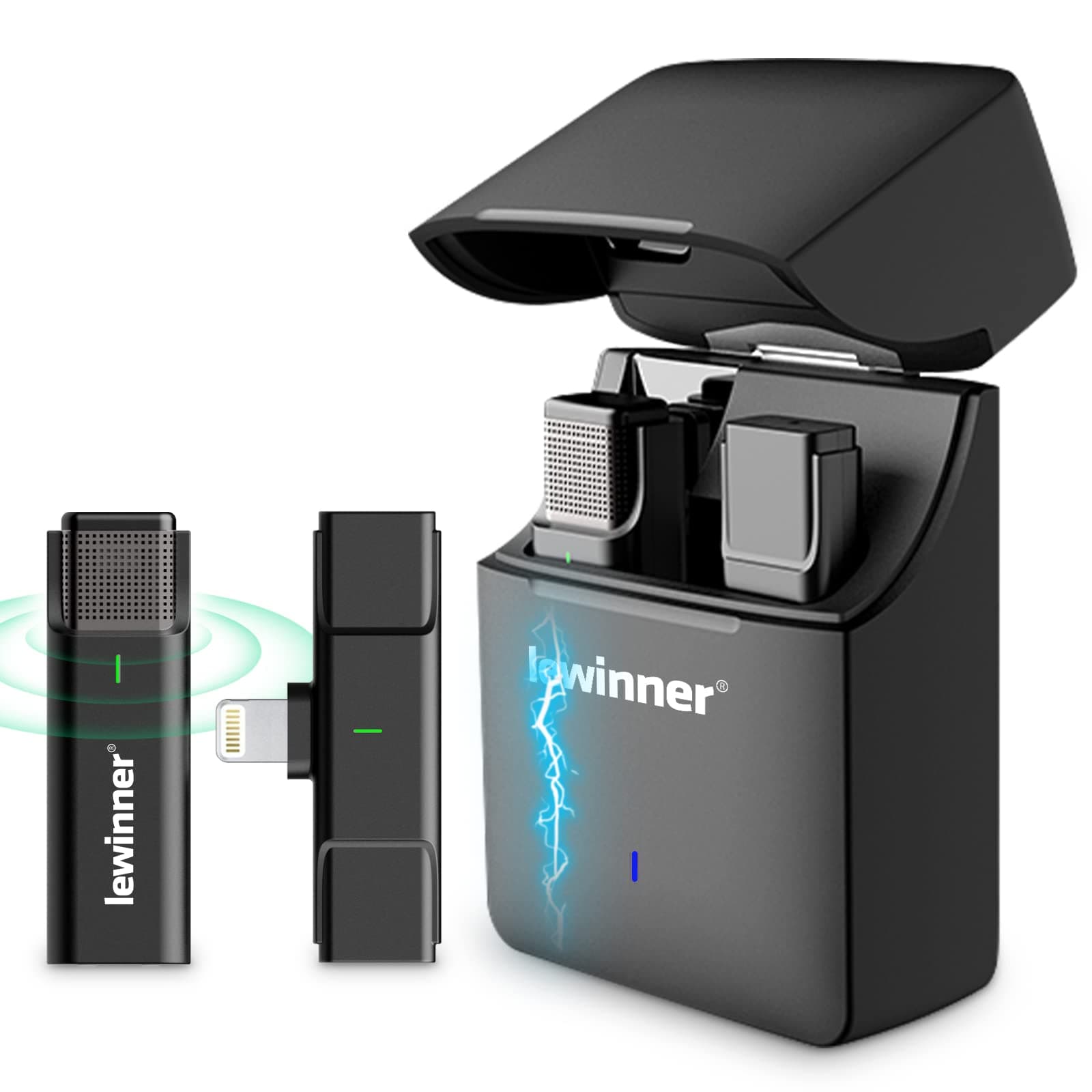 lewinner Wireless Lavalier Microphone for iPhone iPad, Plug & Play 2.4GHz Lapel Mic with Charging Case for TikTok YouTube Facebook Live Stream Vlog...