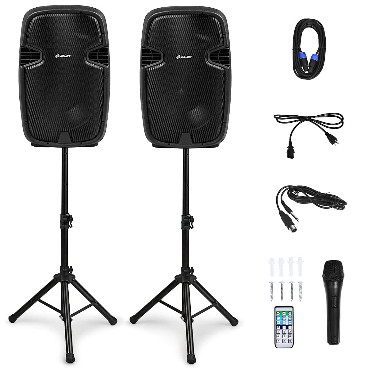 Costzon Portable 3000W 2-Way Powered PA Speaker System, 15'' Professional High Powered Bluetooth Active + Passive Party Speakers with USB/S...