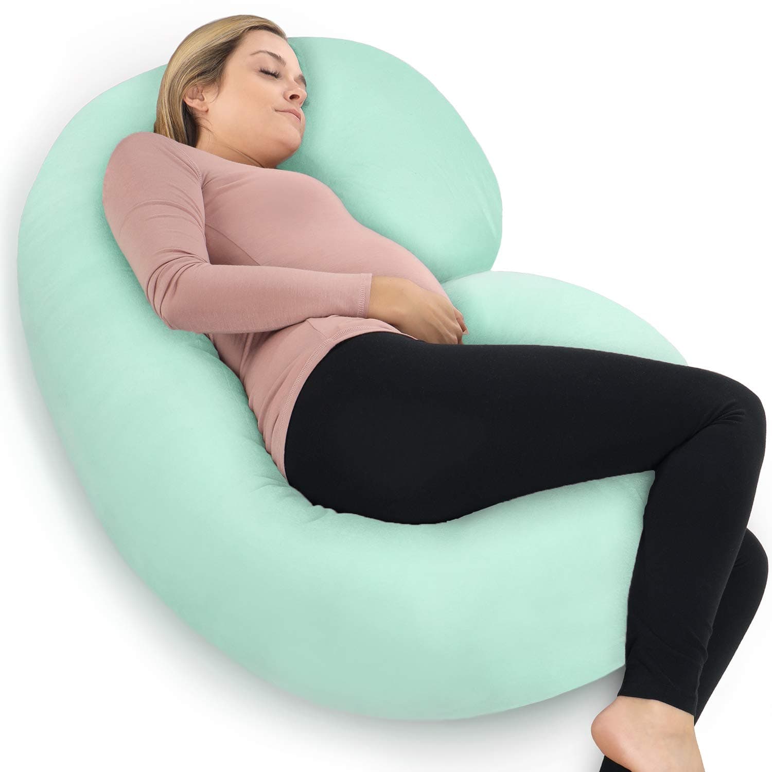 The CeeCee Pillow by PharMeDoc Pregnancy Pillows C-Shape Full Body Pillow and Maternity Support ( Mint Jersey Cover)- Support for Back, Hips, Legs,...