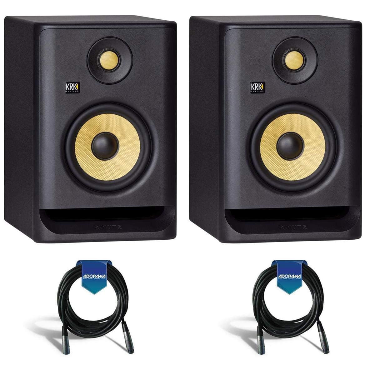 KRK 2 Pack ROKIT 5 G4 5" Powered Near-Field Studio Monitor, 43Hz-40kHz Frequency Response, Black - With 2 Pack 20' 6mm Rubber XLR Microphon...