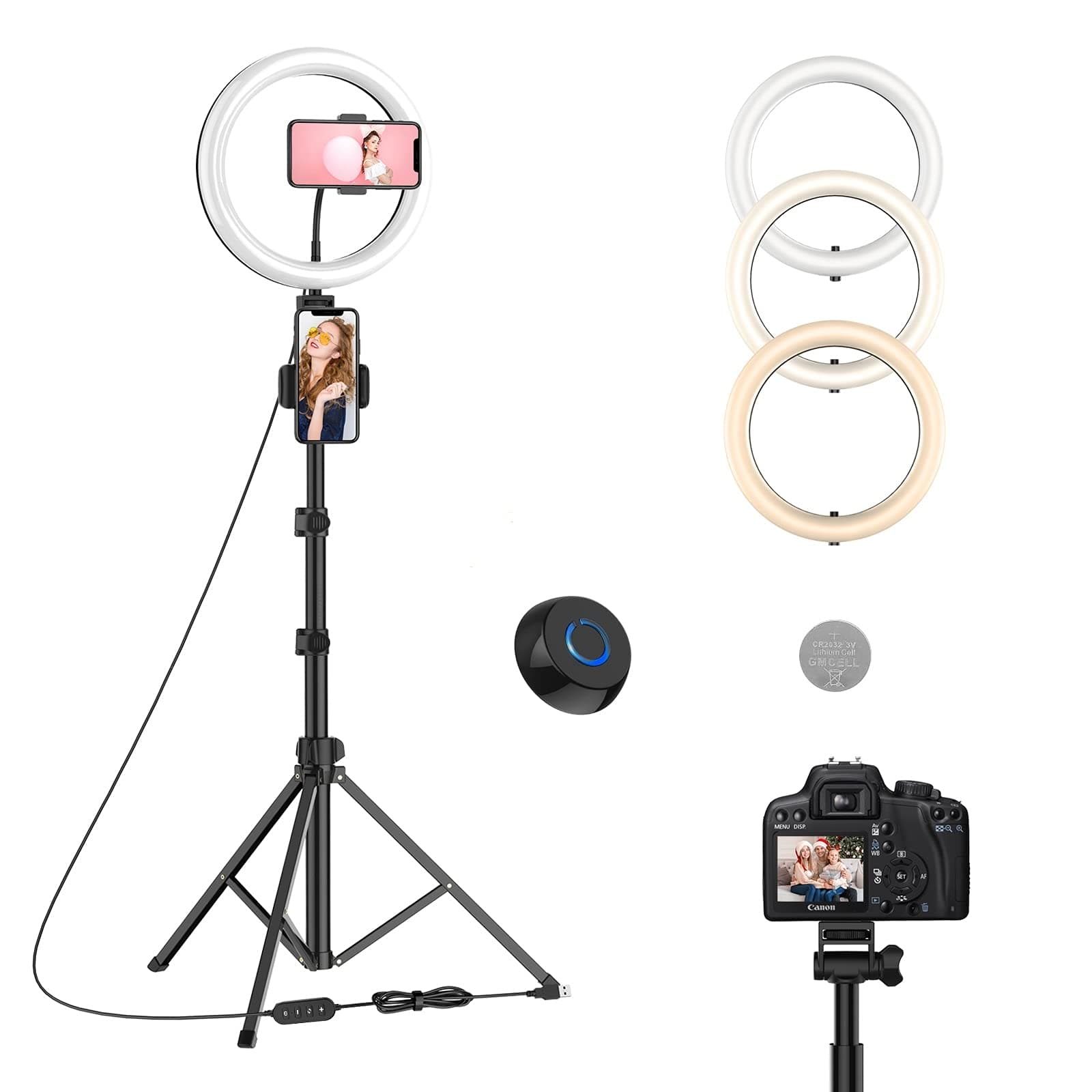 10" LED Ring Light with Tripod Stand 67" and 2 Phone Holders, Phone and Camera Tripod with Wireless Remote Control for Makeup/Live Stream/S...