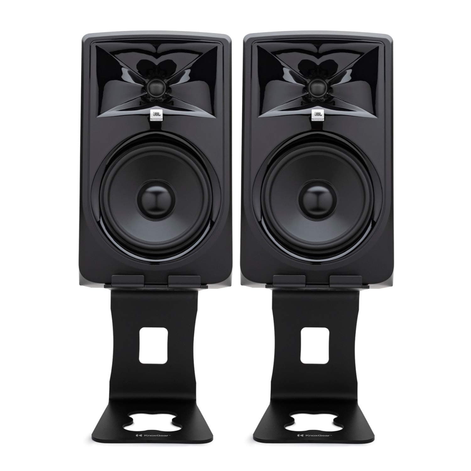JBL 308P MKII Powered 8-Inch Two-Way Studio Monitor (Pair) Bundle with Knox Gear Monitor Stands (3 Items)