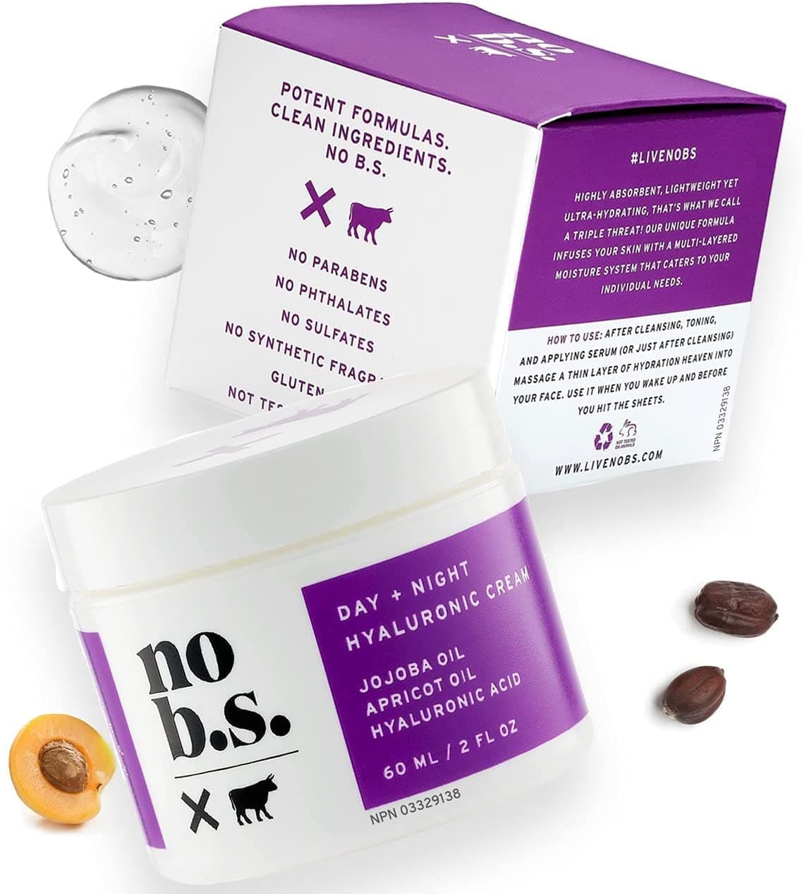 No BS Day + Night Hydrating Cream for Face With Hyaluronic Acid - With Jojoba Oil, Apricot Oil, Squalane, Reduces Wrinkles, Vegan (2 oz)